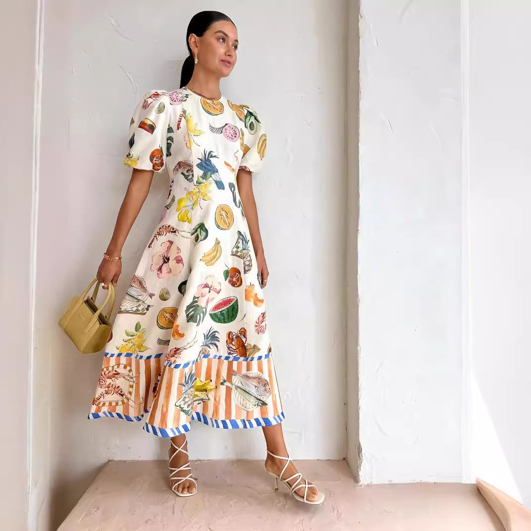 Moda Grafiti Baskılı Slim Fit Çok Yönlü Maksi Elbise