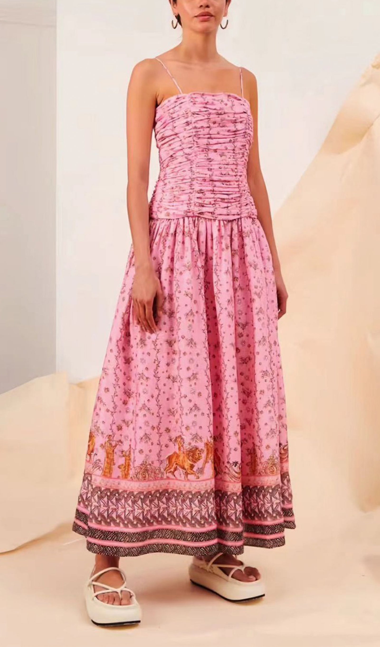 Çiçekli Scrunch Fit ve Flare Maksi Elbise