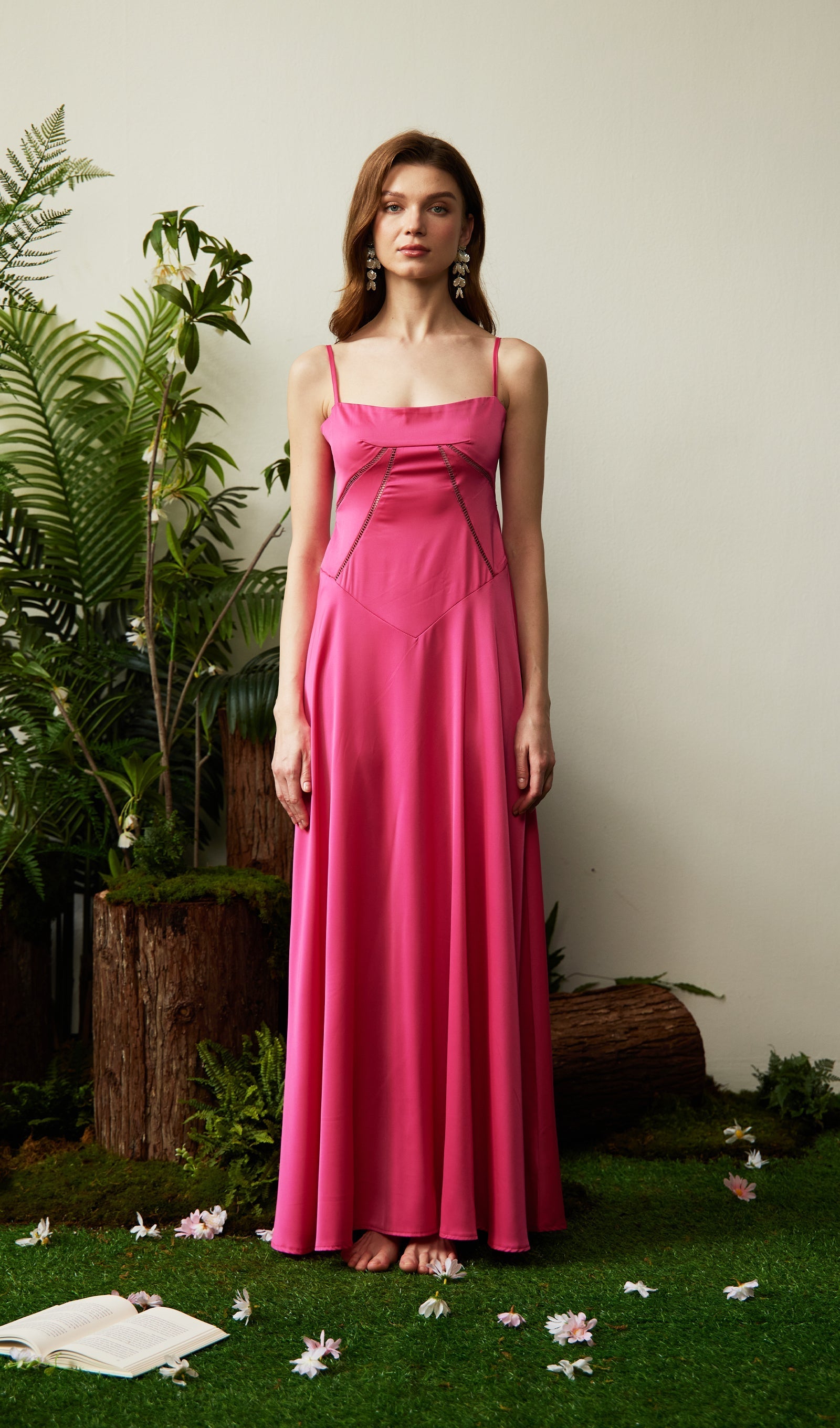 Saten Dantelli Maksi Elbise