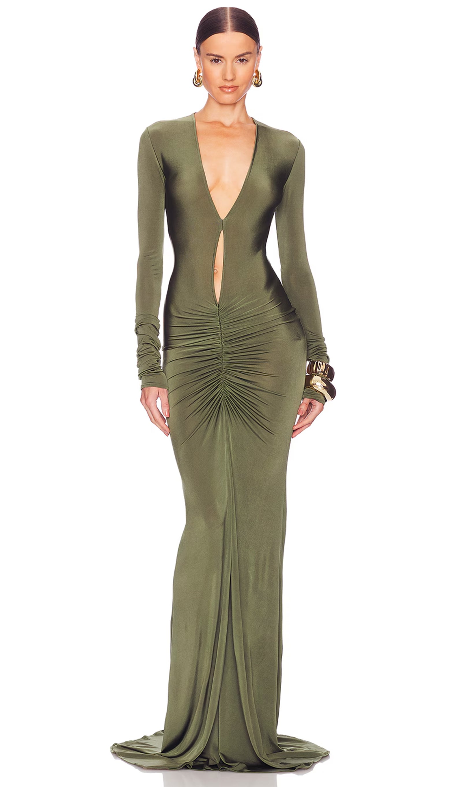 V Yaka Dantelli Maksi Elbise