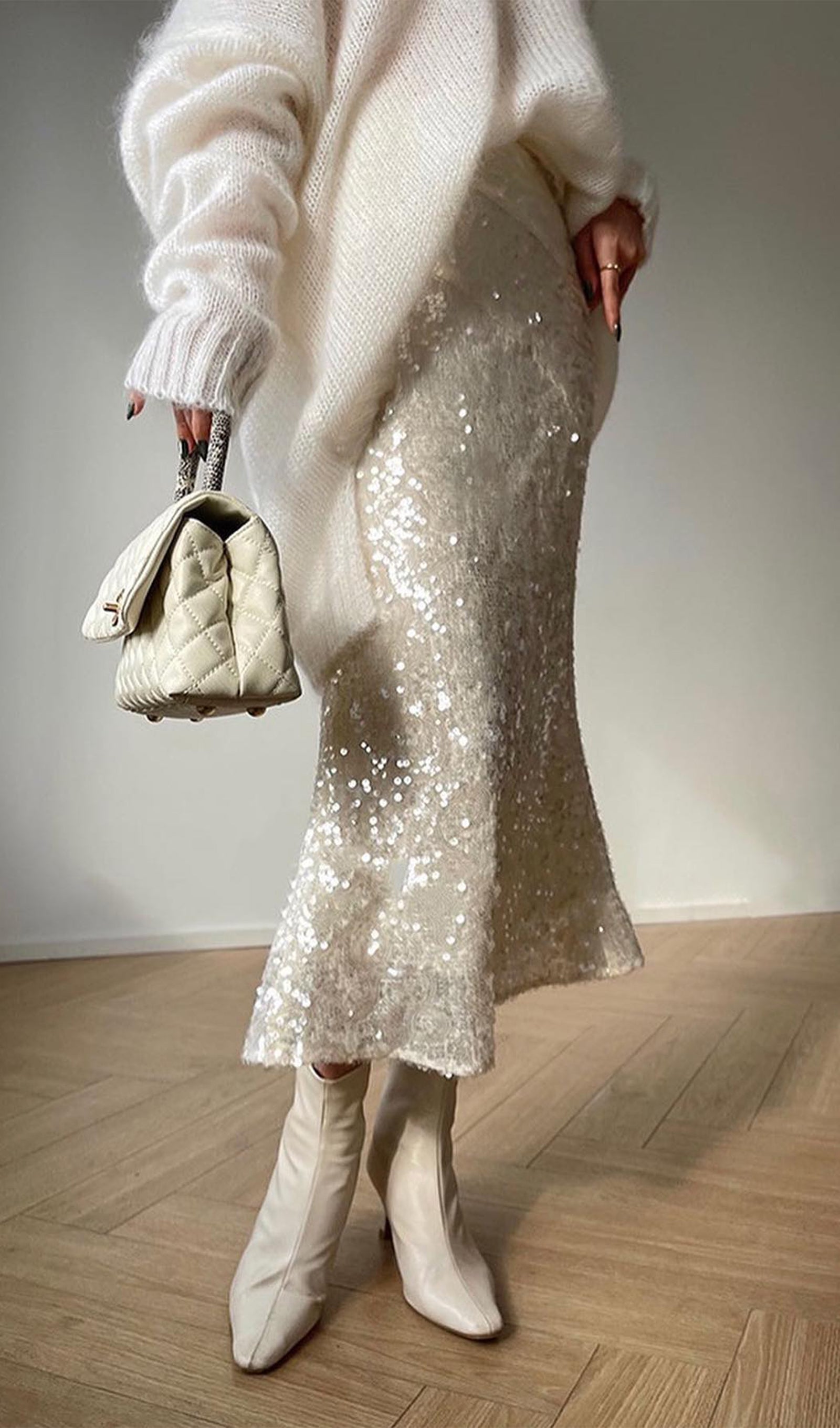 Deniz Kızı Payetli İnce Midi Etek