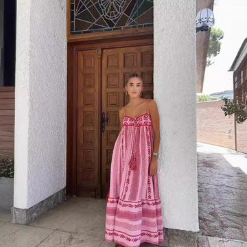 Etnik Stil Örme Slip Maksi Elbise