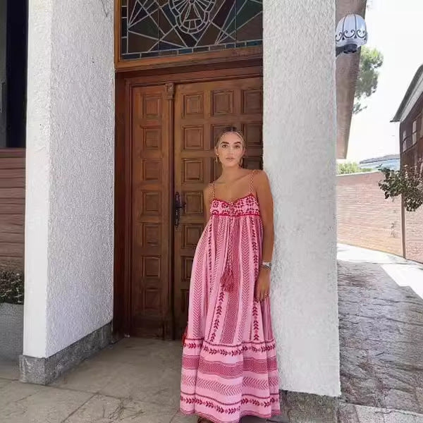 Etnik Stil Örme Slip Maksi Elbise