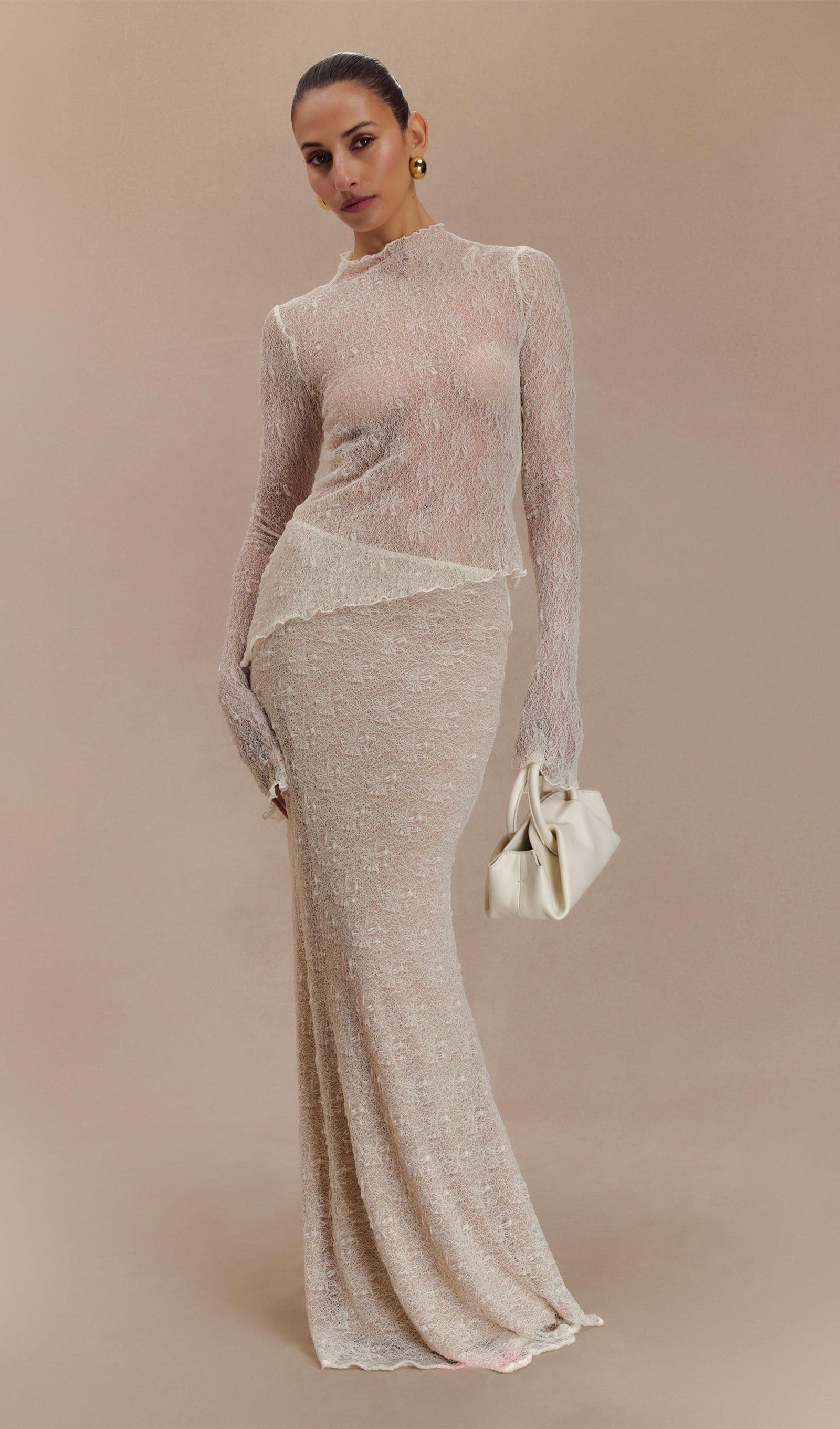 Şeffaf Dantel Maksi Etek