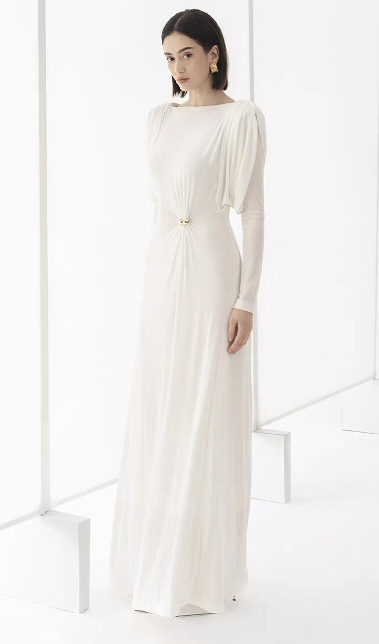 Metalik Dekorlu Maksi Elbise