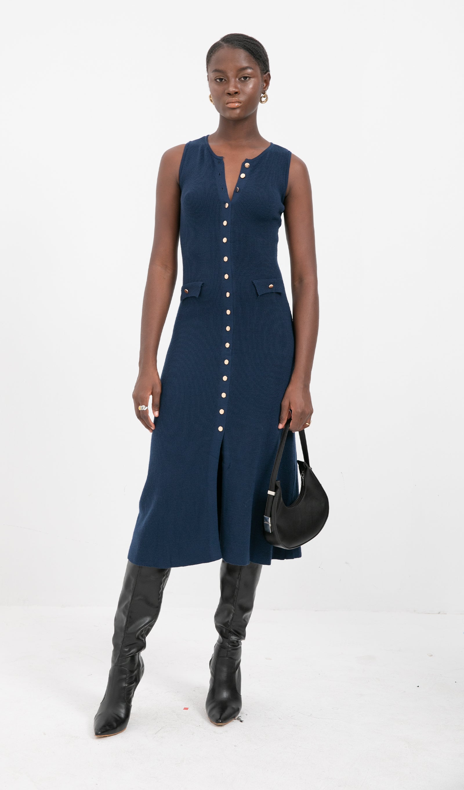 Trendy A-line Örme Midi Elbise