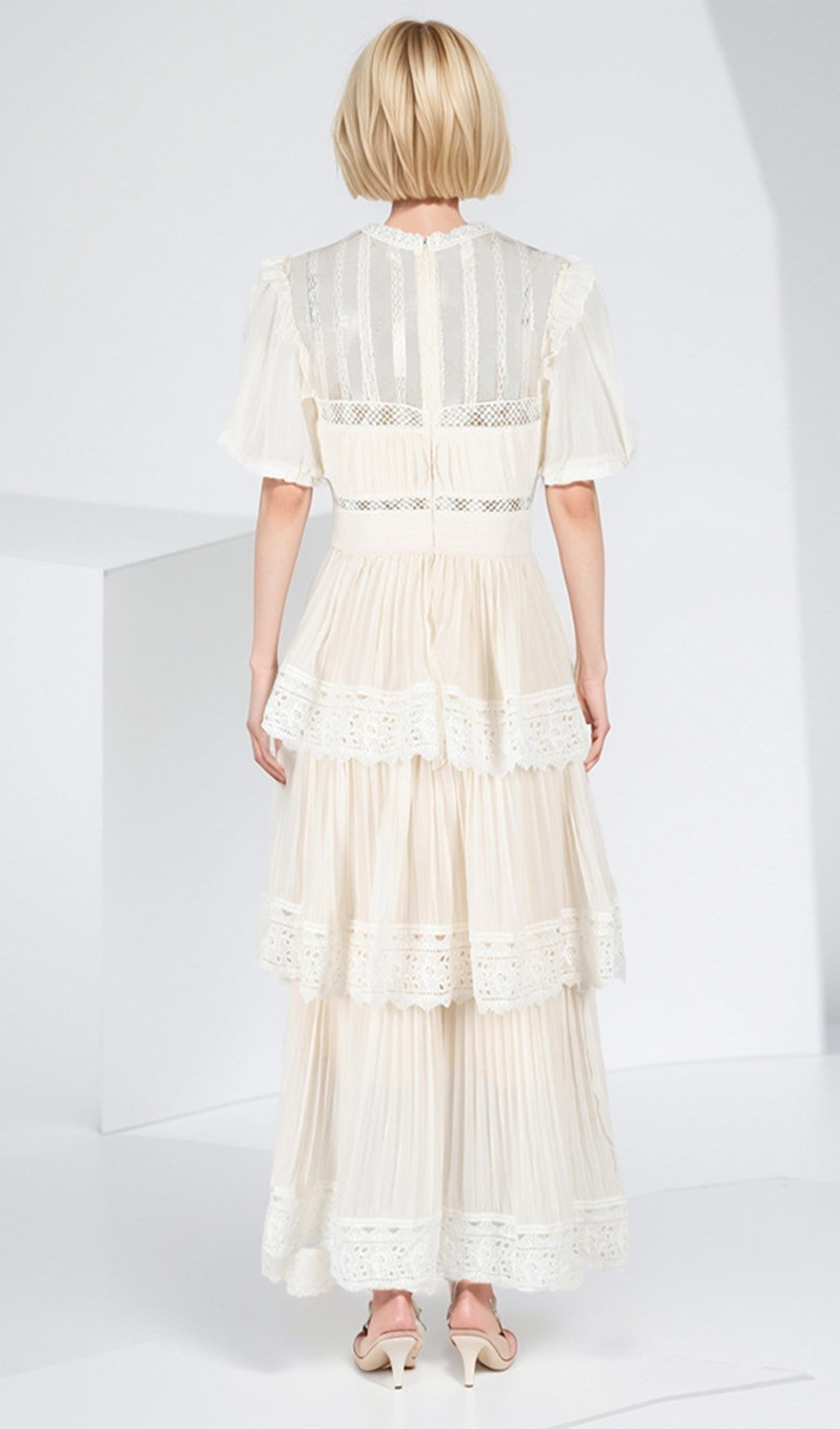 Pileli Dantel Maksi Elbise