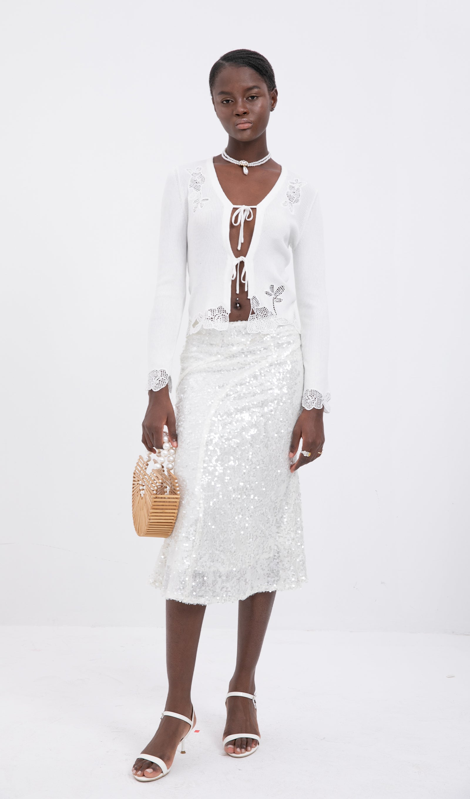 Deniz Kızı Payetli İnce Midi Etek