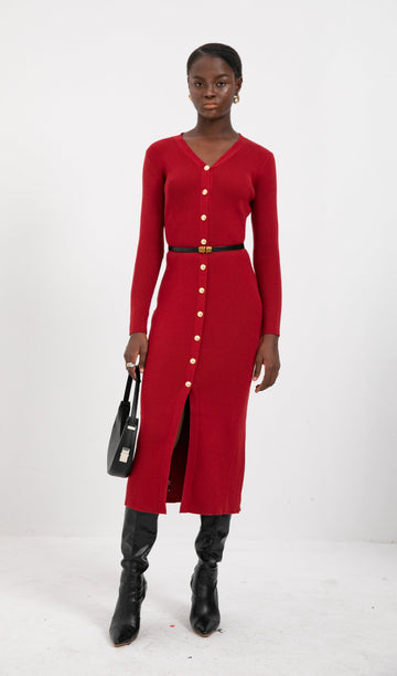 Trendy Kırmızı Örme Midi Elbise