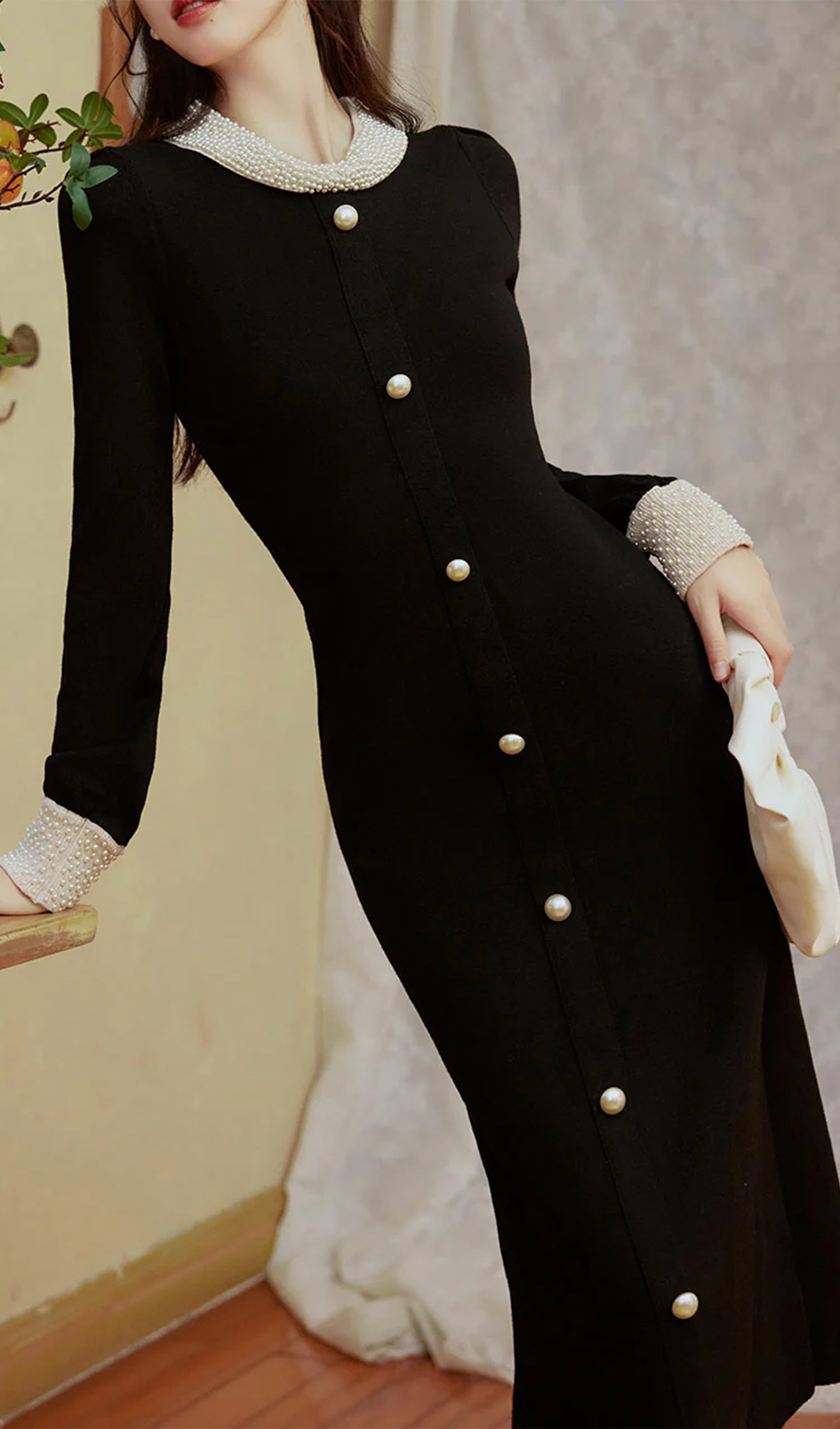 İnci Hepburn Tarzı Örme Midi Elbise