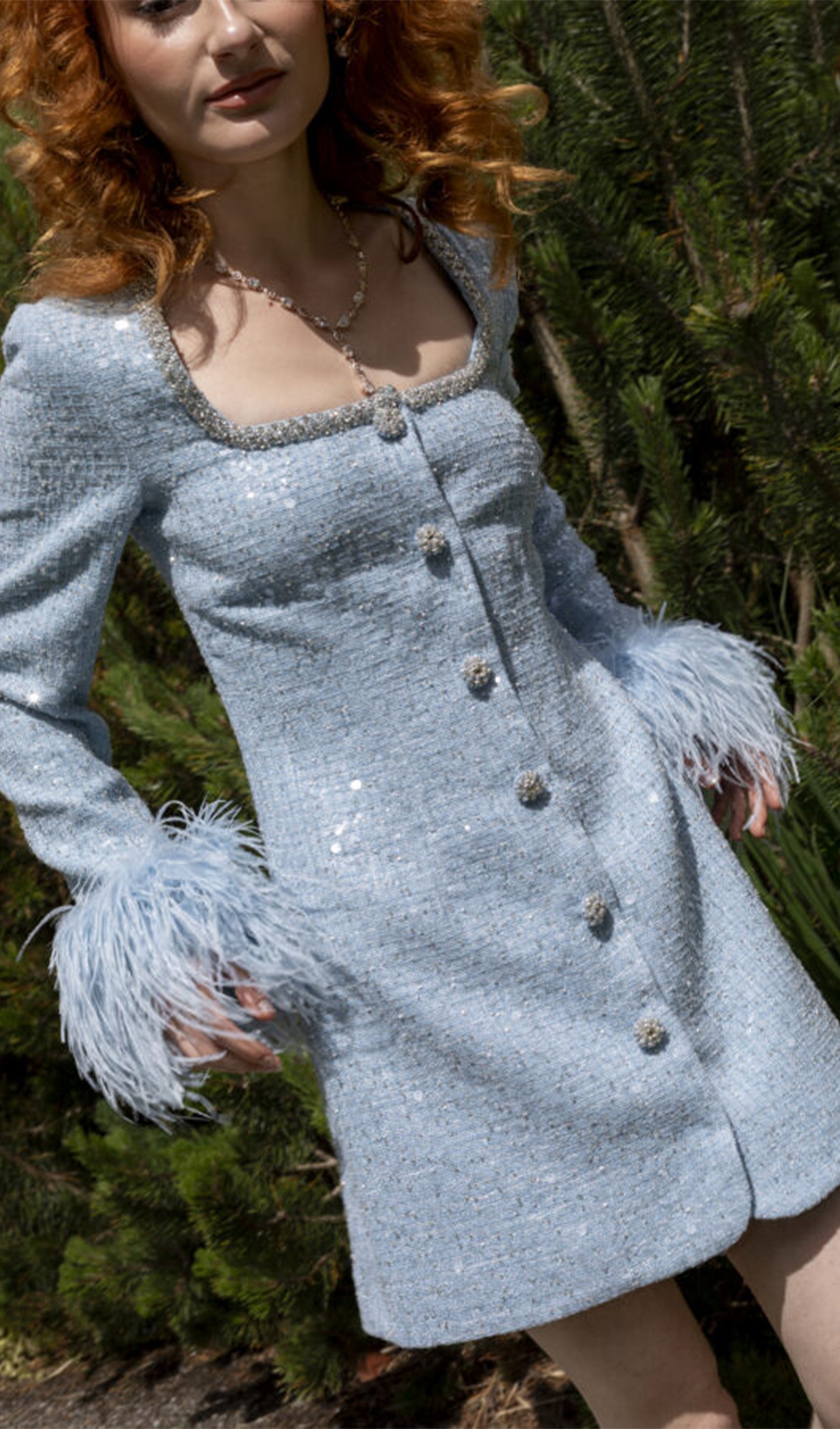 Payet Buklet Tüylü Mini Elbise