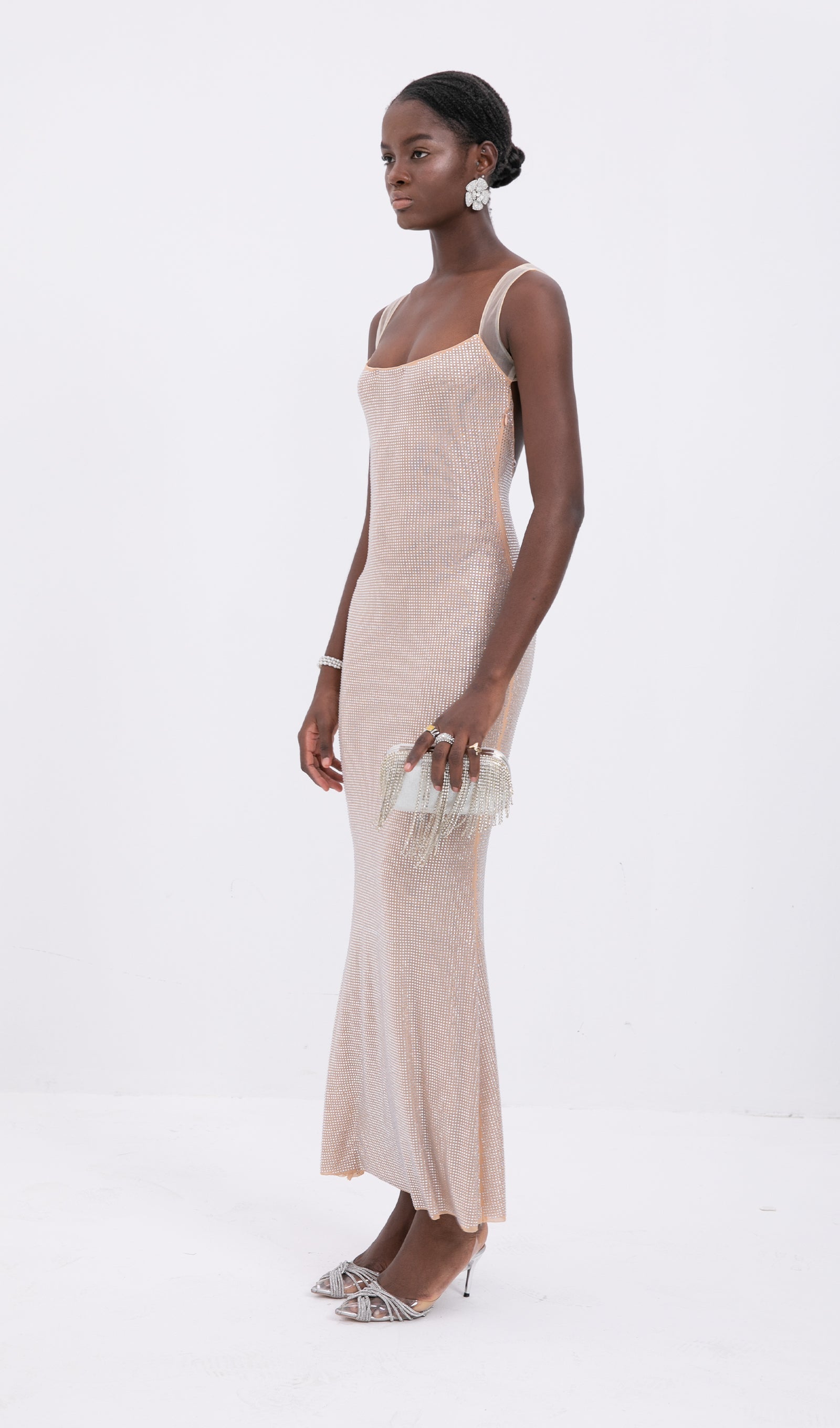 File Sırtlı Trendy Hot Fix Maksi Elbise