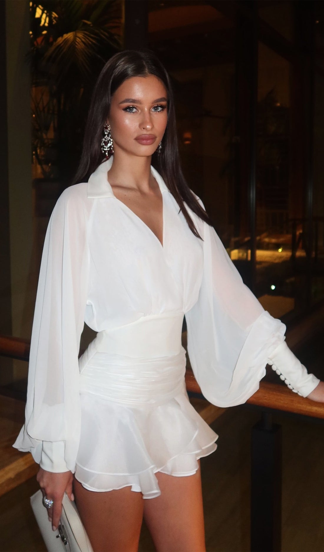 Düz Fener Kollu Mini Elbise