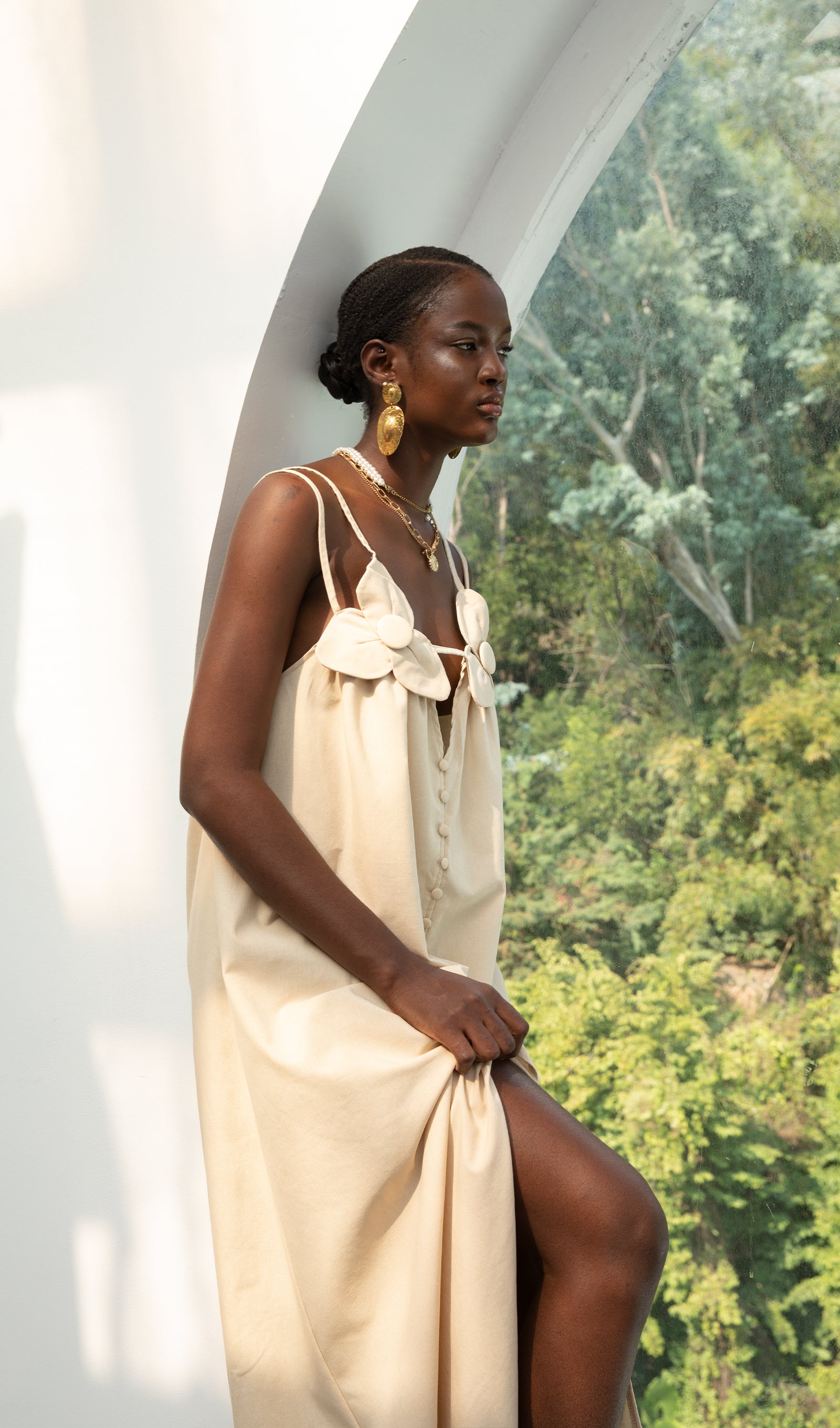 Trendy V Yaka Çiçekli Yüksek Yırtmaçlı Maksi Elbise