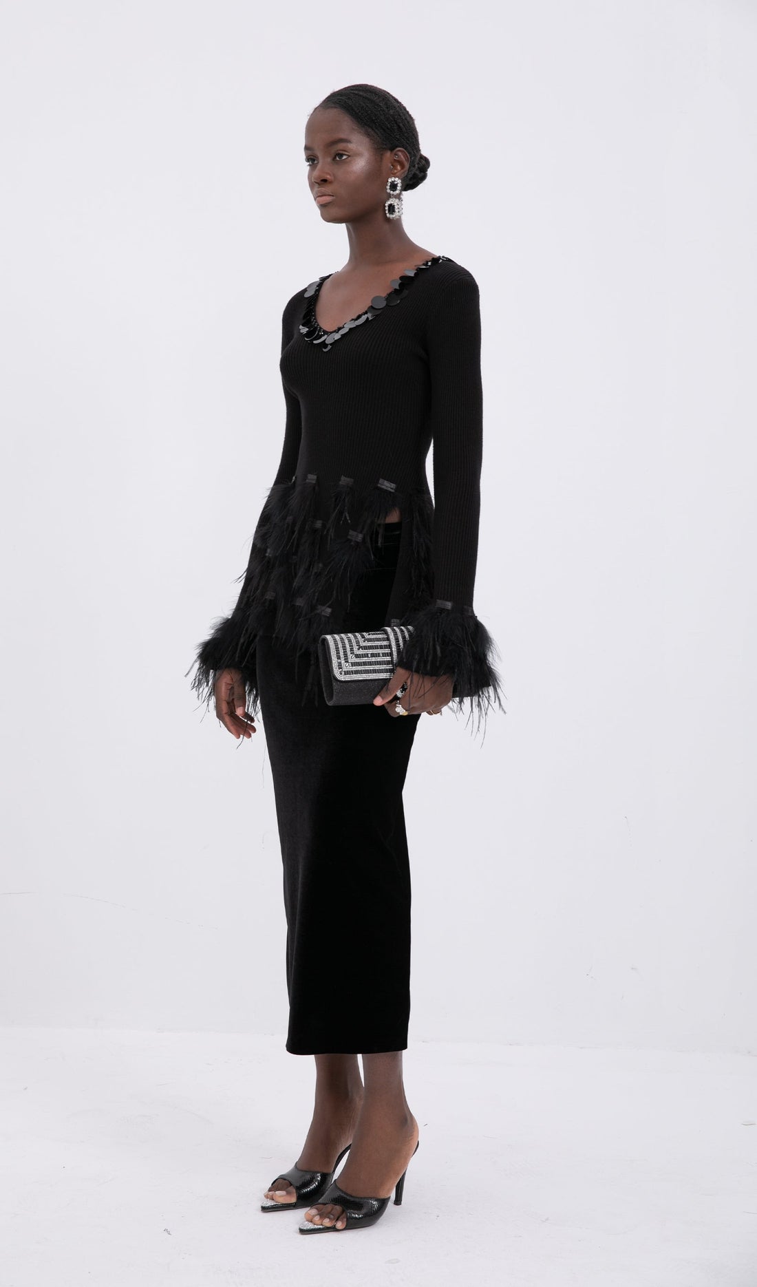 Kadife Midi Etek-Siyah