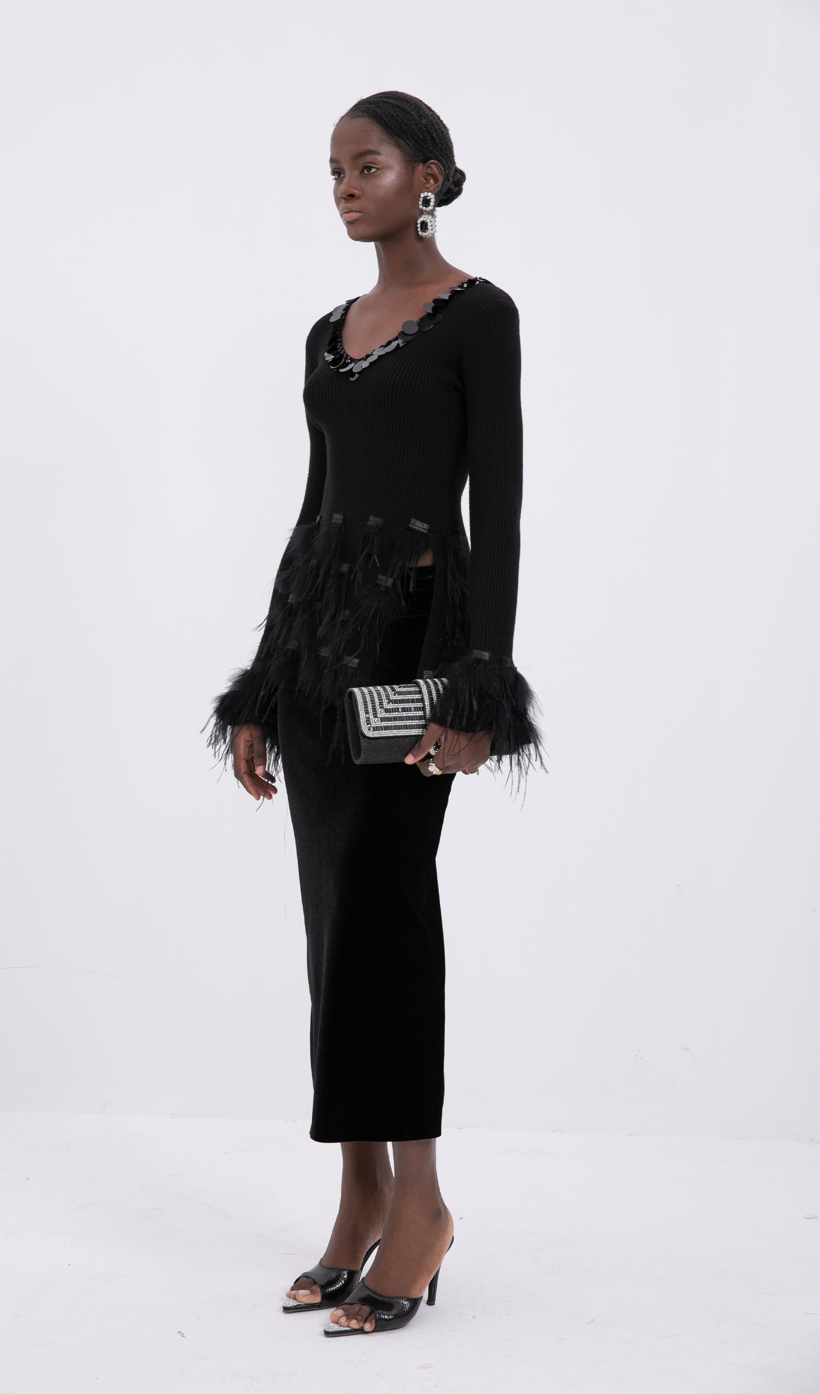 Kadife Midi Etek-Siyah