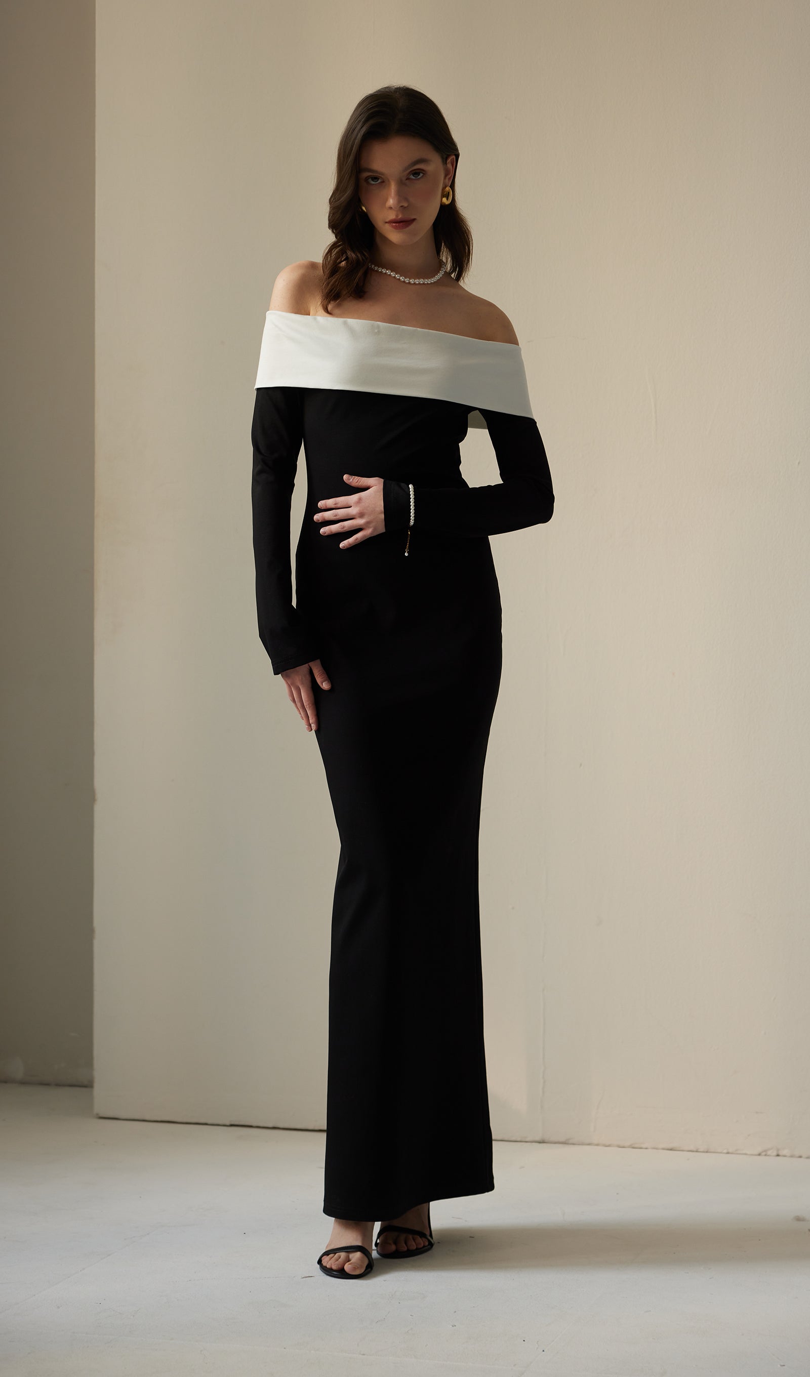 Anya Maksi Elbise Siyah/Beyaz