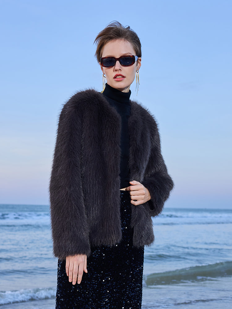 Çevre Dostu Kürk Kadın Kısa Kaban