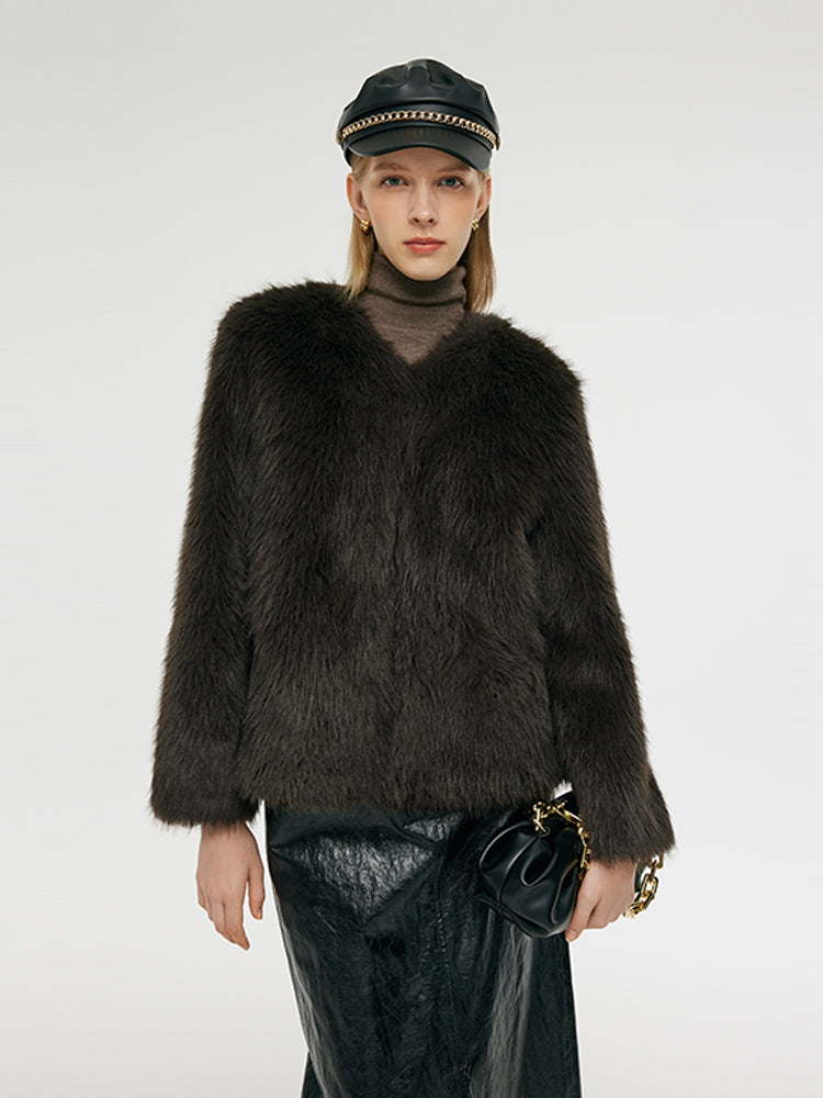 Çevre Dostu Kürk Kadın Kısa Kaban