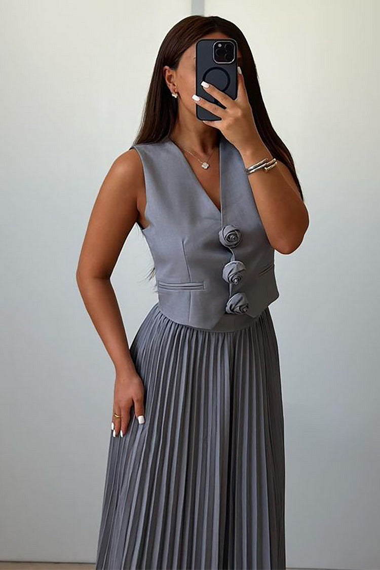 Madeline Rozet Pileli Maxi Etek Takım