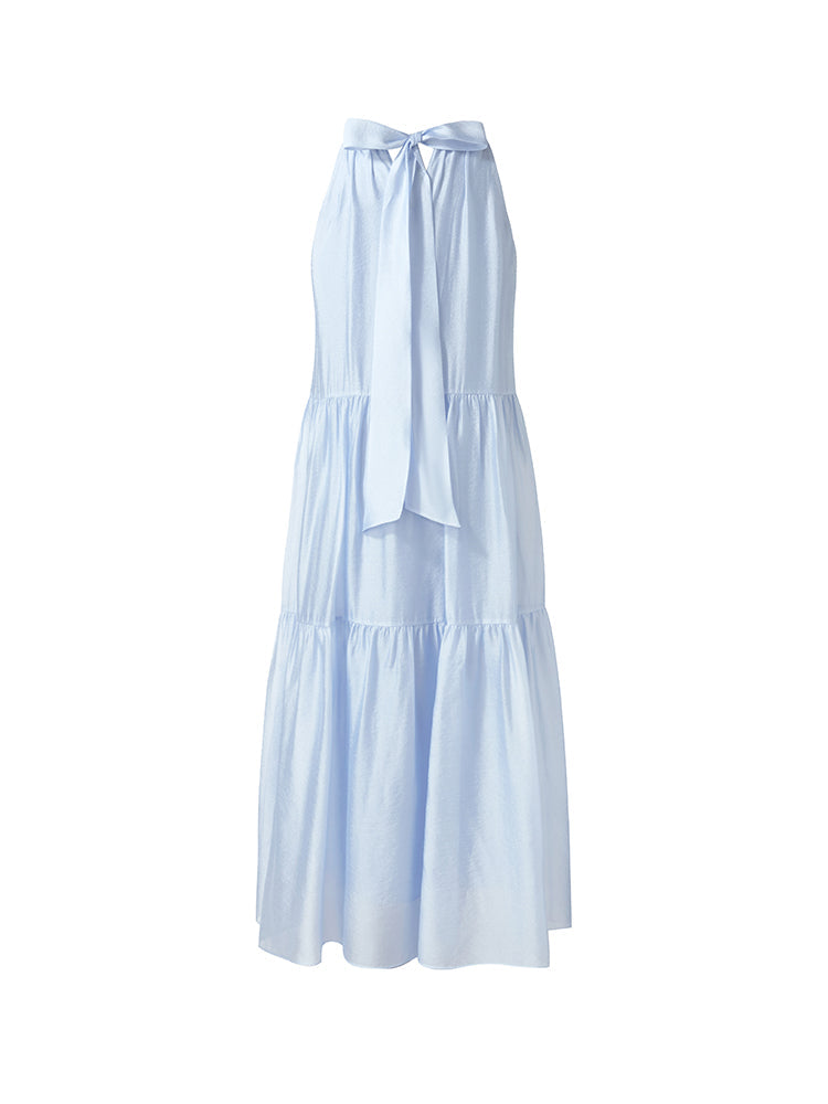 Çıkarılabilir Çiçekli Kadın Halter Midi Mavi Elbise