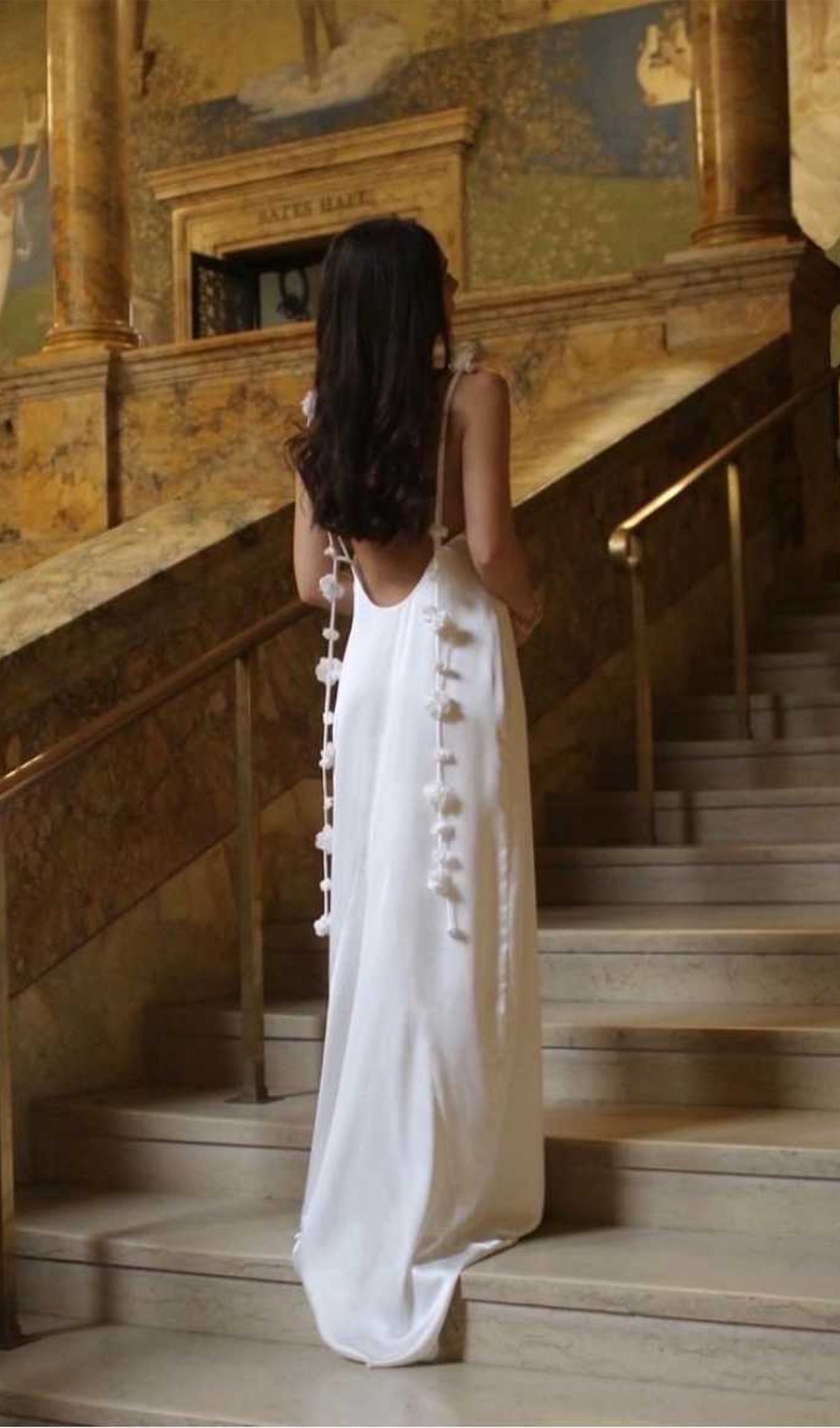 Gül Sırt Dekolteli Saten Elbise Maksi Elbise