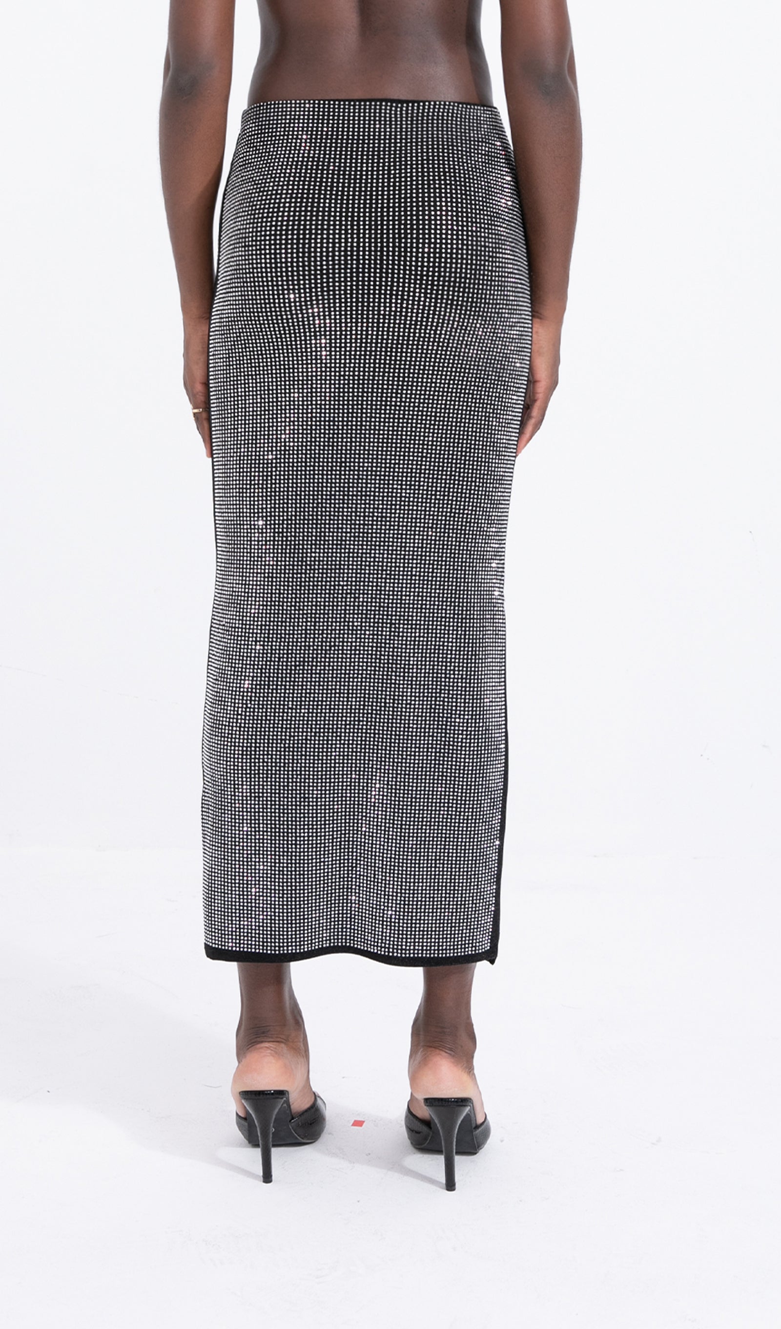 Gümüş Tonlu Boncuklu Midi Etek