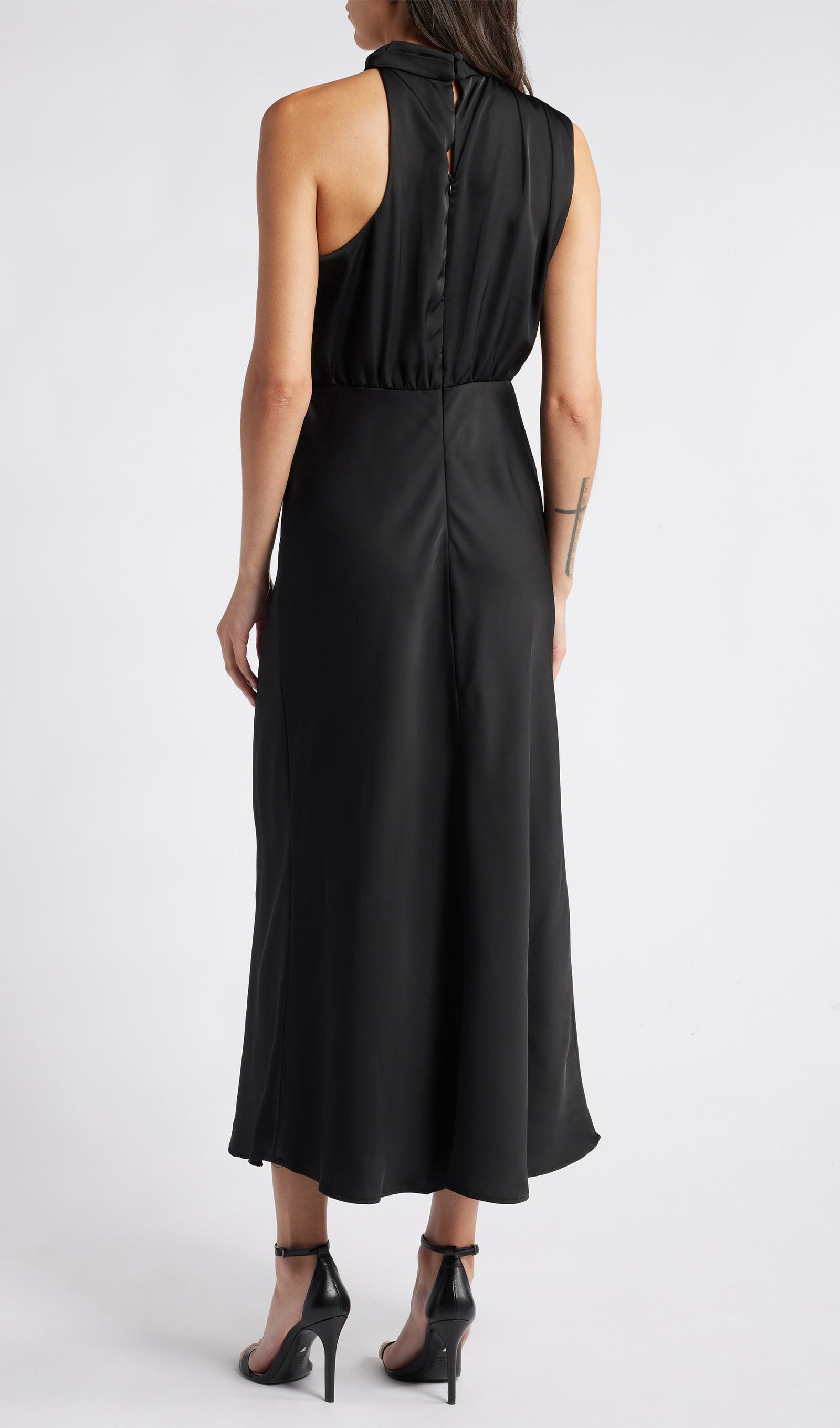 Asimetrik Saten Midi Elbise