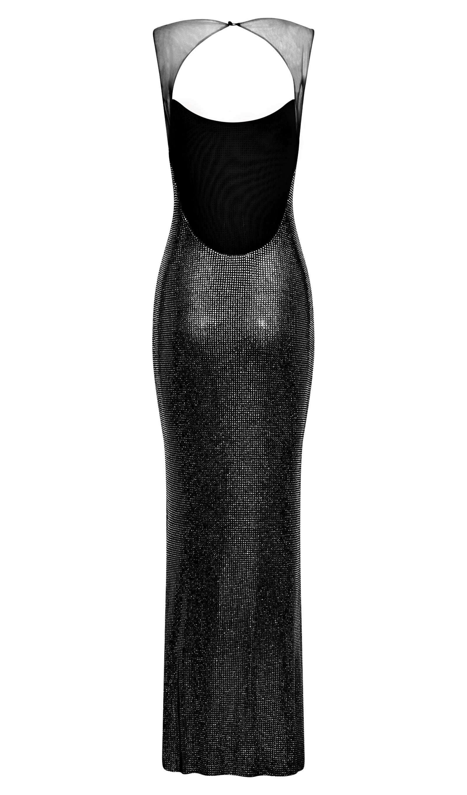 Hot Fix File Sırtlı Maksi Elbise Siyah