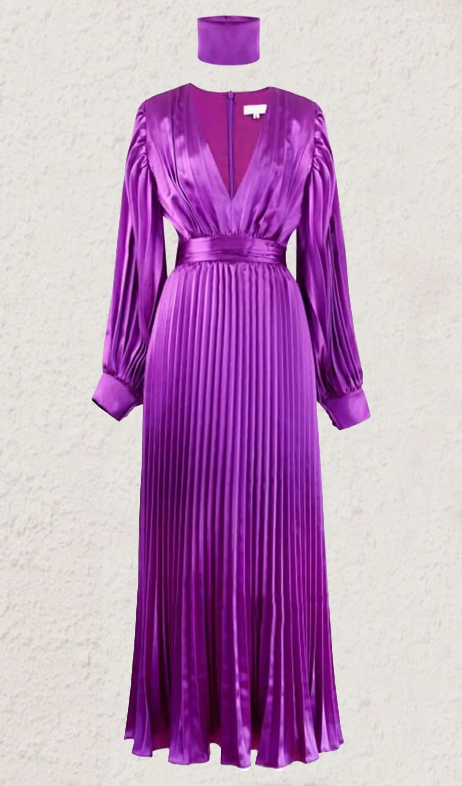 Mor Saten Pileli Maksi Elbise