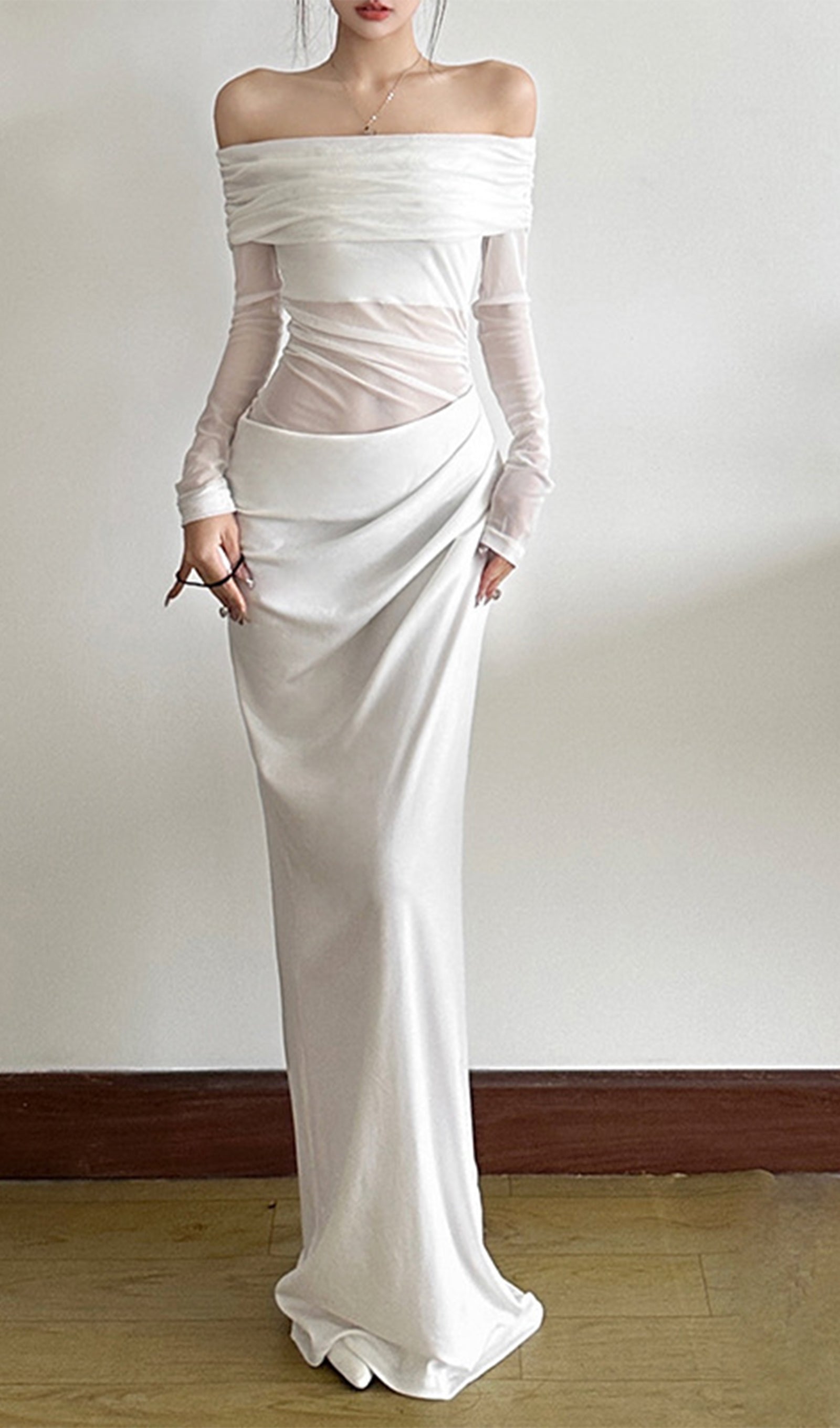 Kapalı Omuz Şeffaf Maksi Örgü Siyah