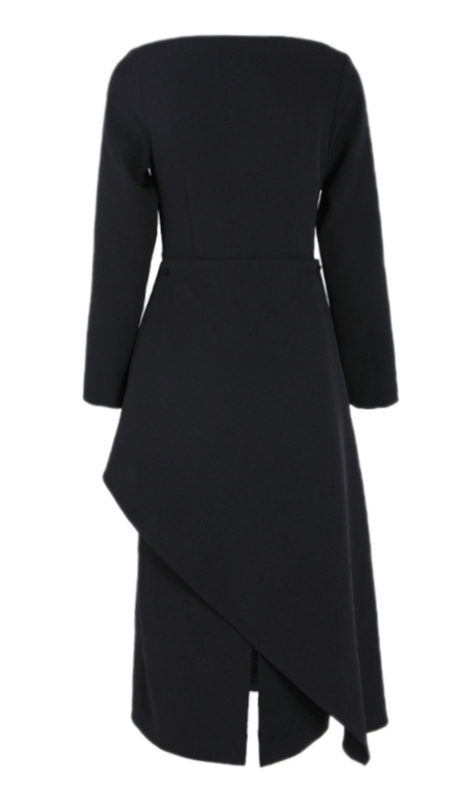 Diyagonal Yaka Çapraz Yırtmaçlı Midi Elbise