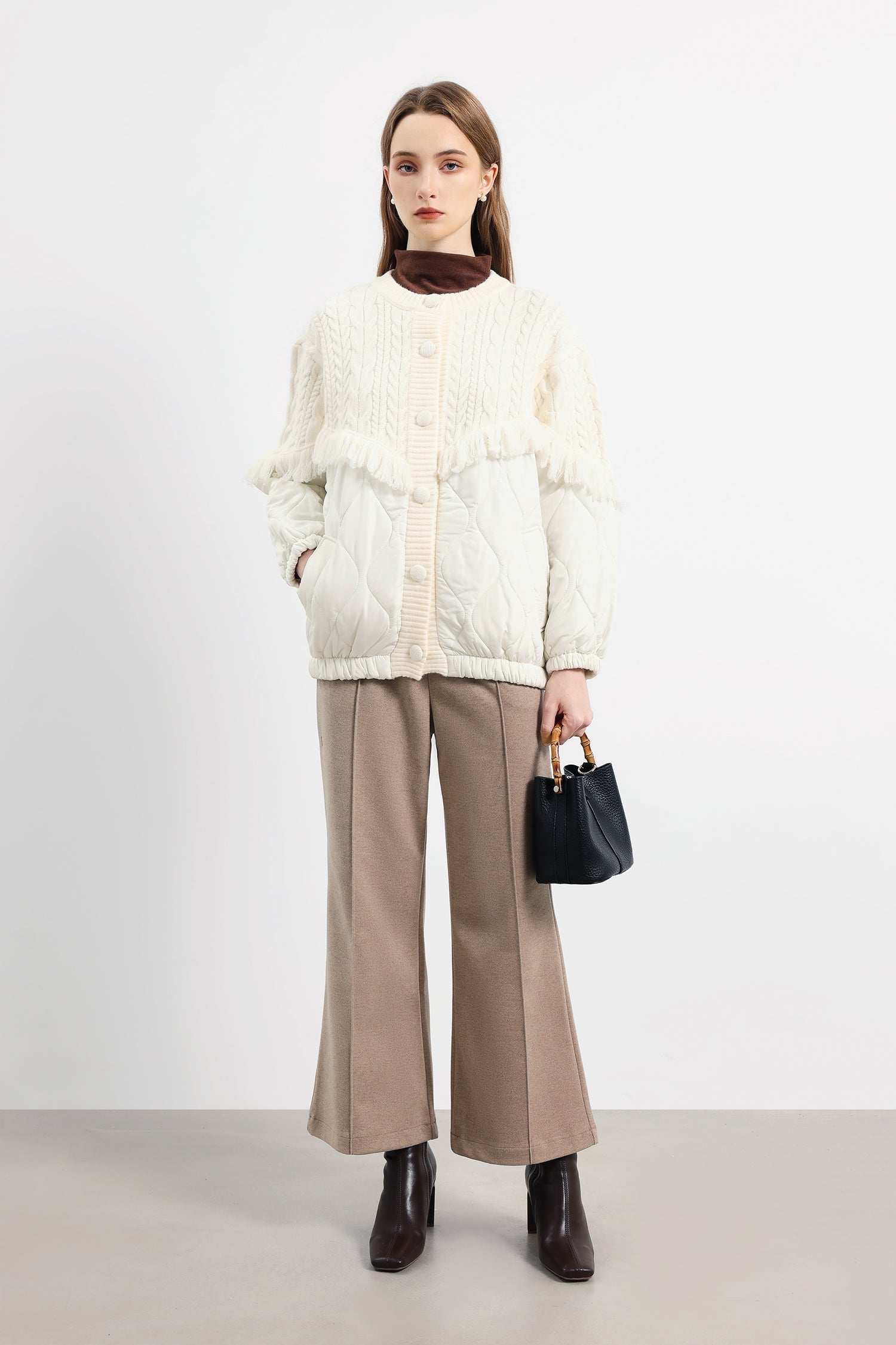 Aran Saçak süslemeli örgü Ceket