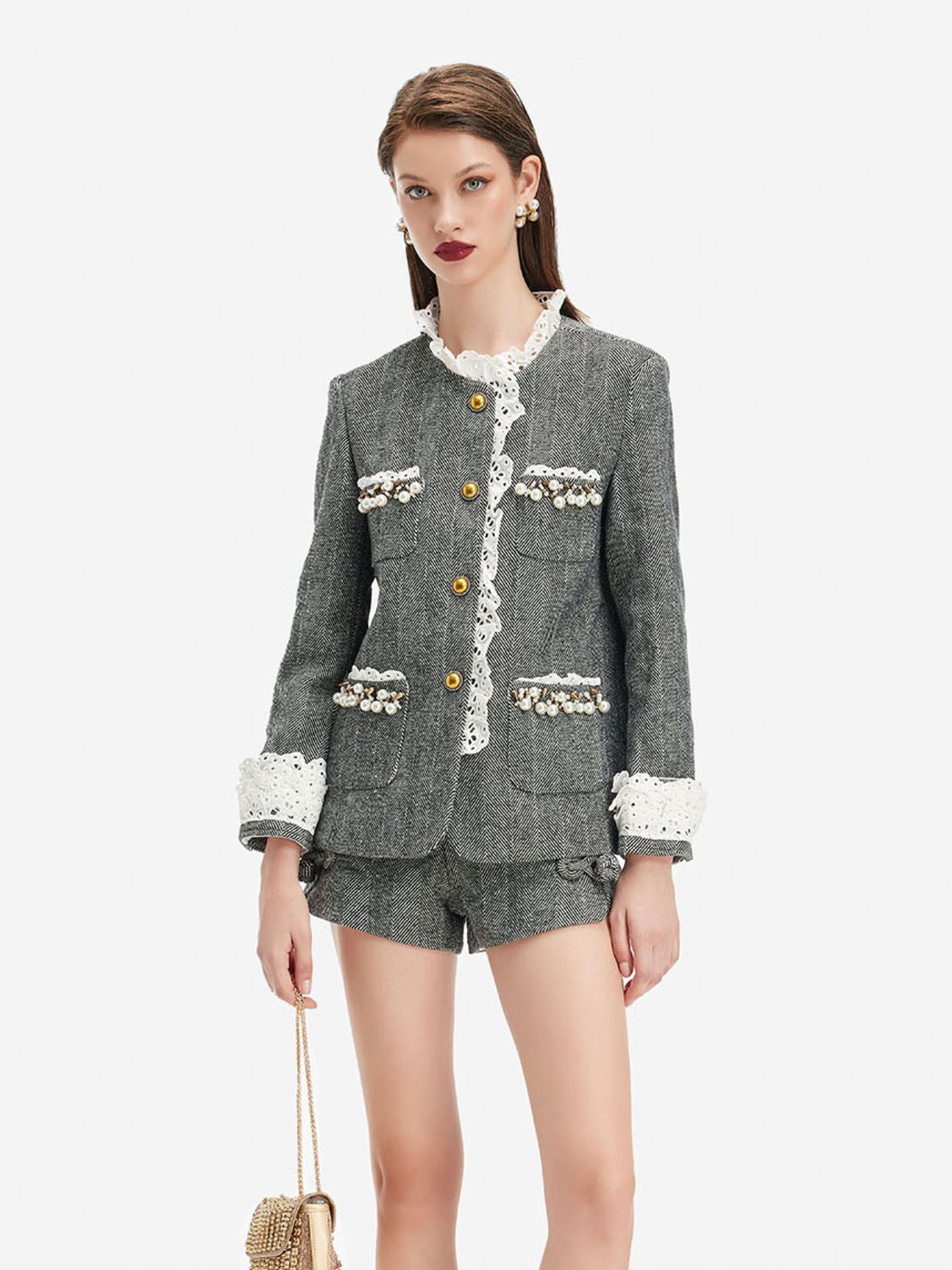 Regal Yün Dantel Trim Ceket