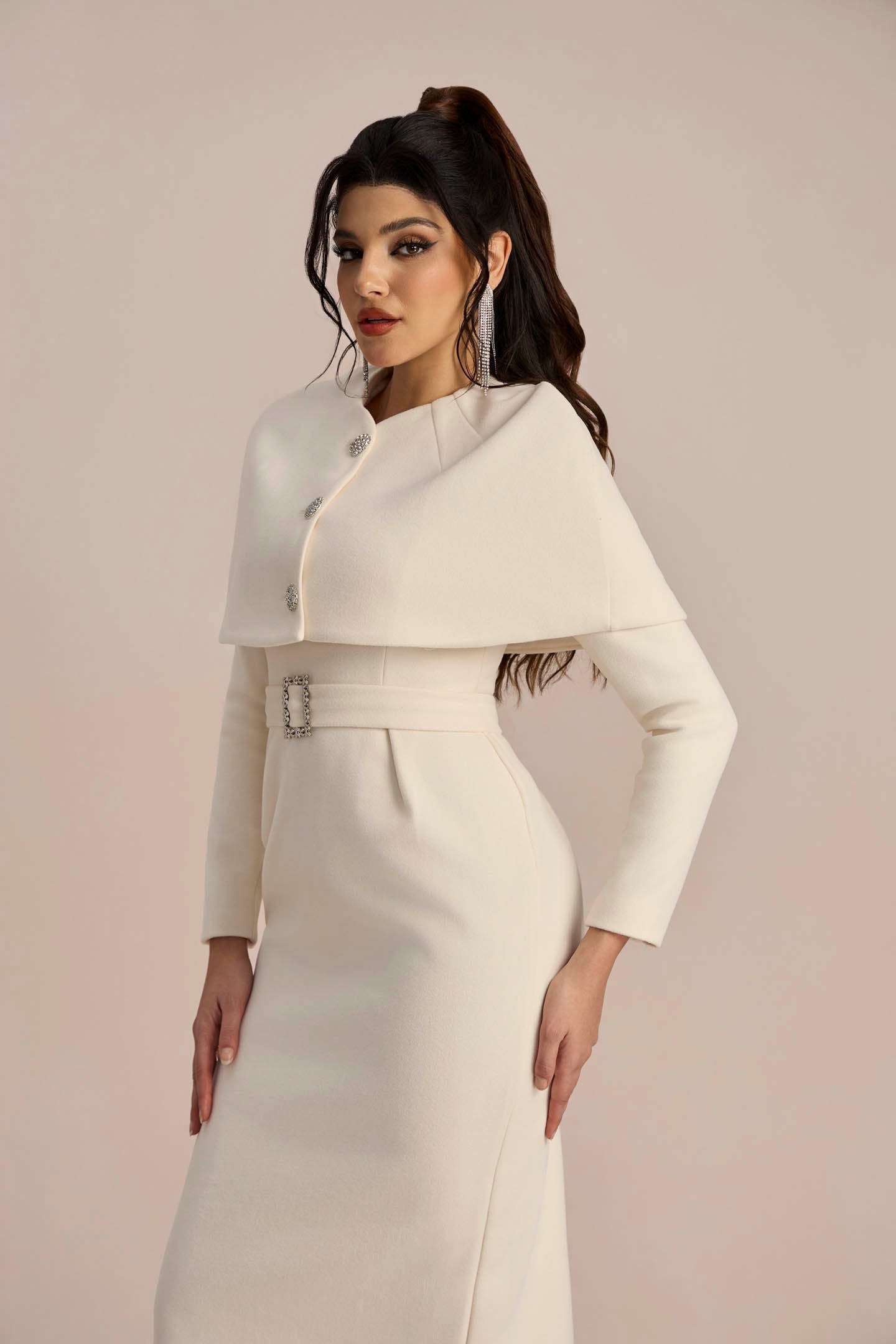 Roberta Pelerinli Uzun Kol Elbise Midi Takım