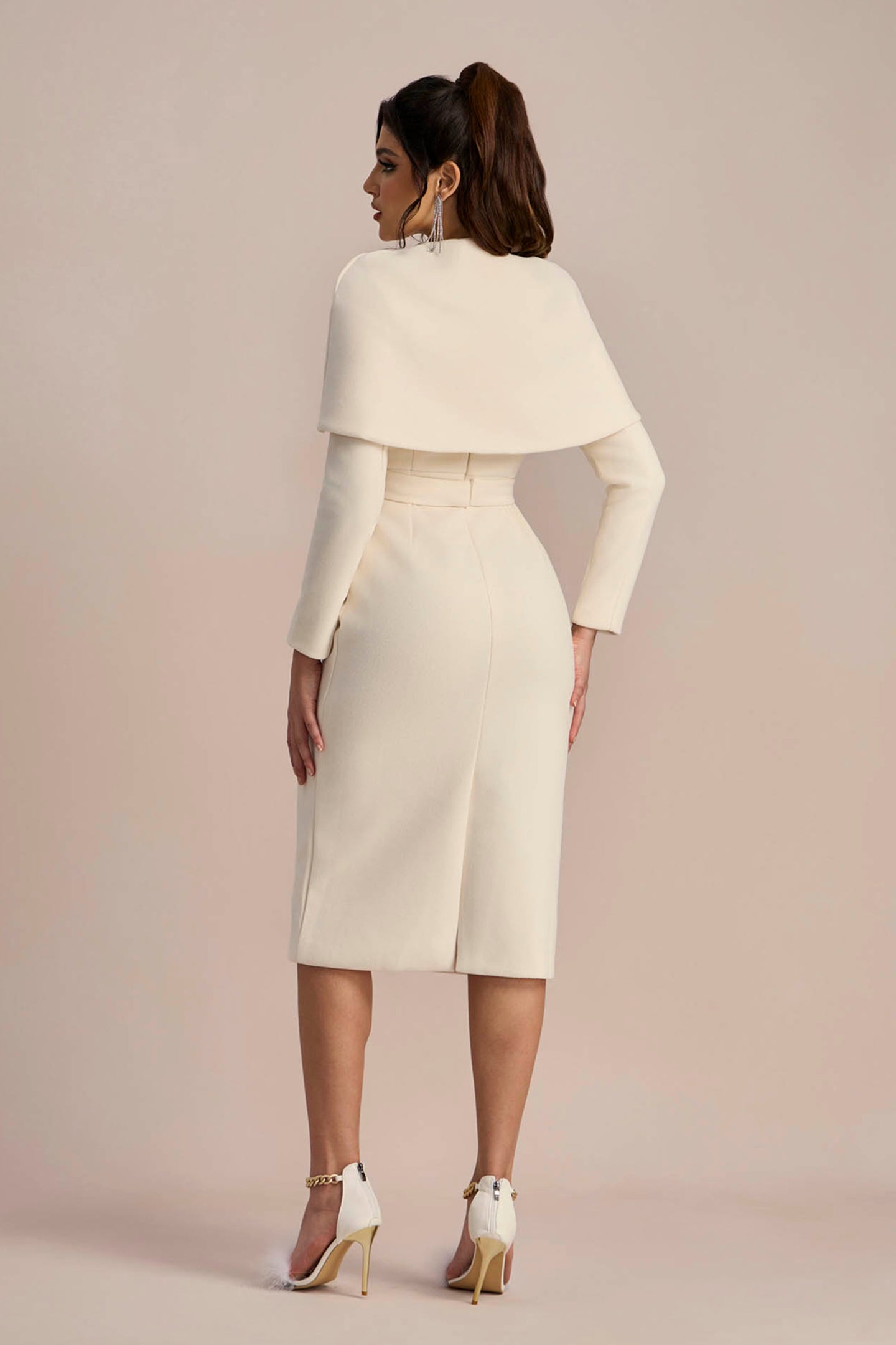 Roberta Pelerinli Uzun Kol Elbise Midi Takım