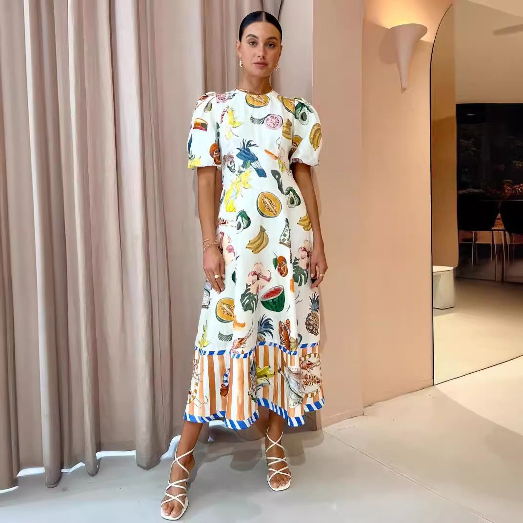 Moda Grafiti Baskılı Slim Fit Çok Yönlü Maksi Elbise