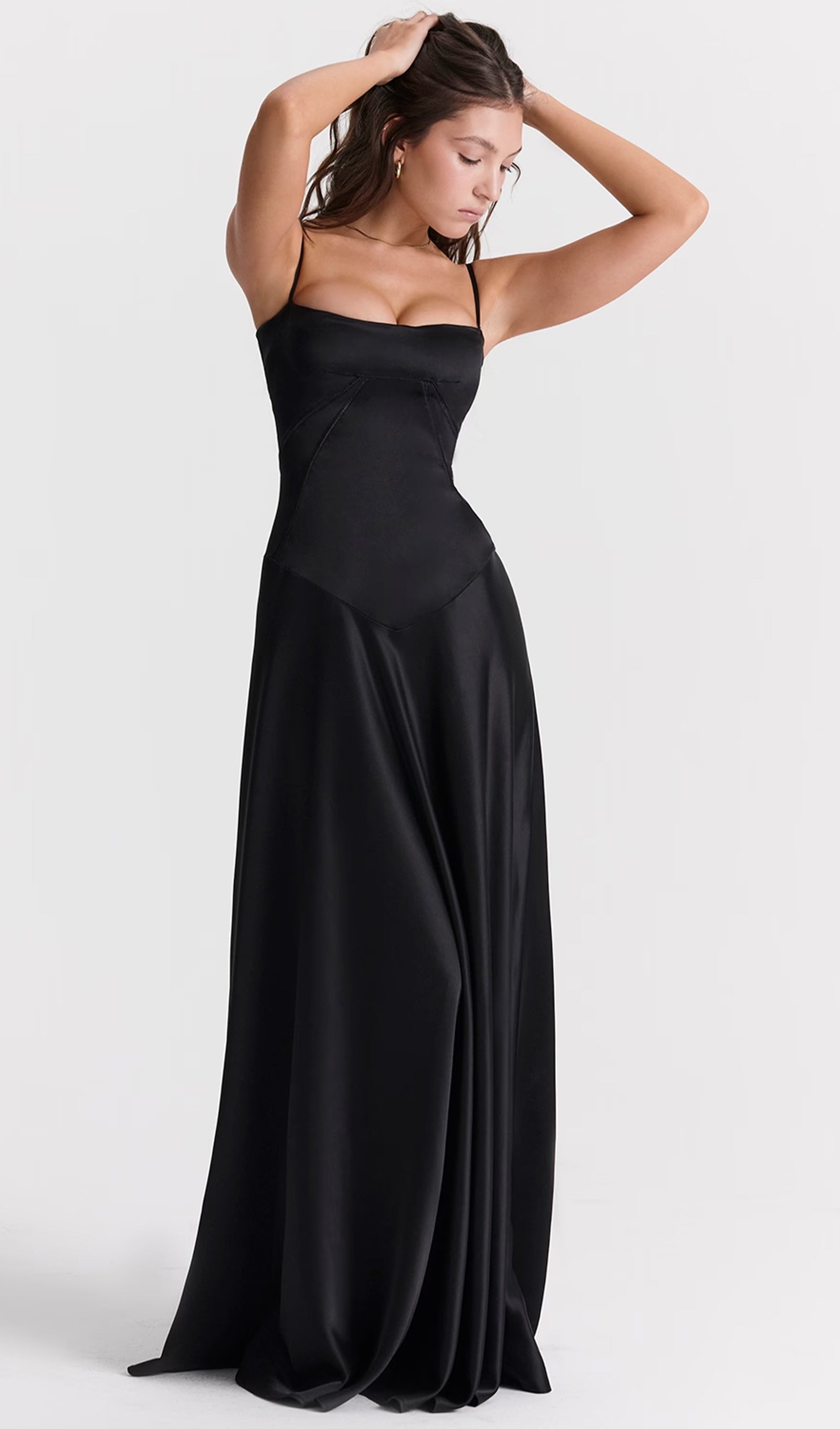 Saten Dantelli Maksi Elbise