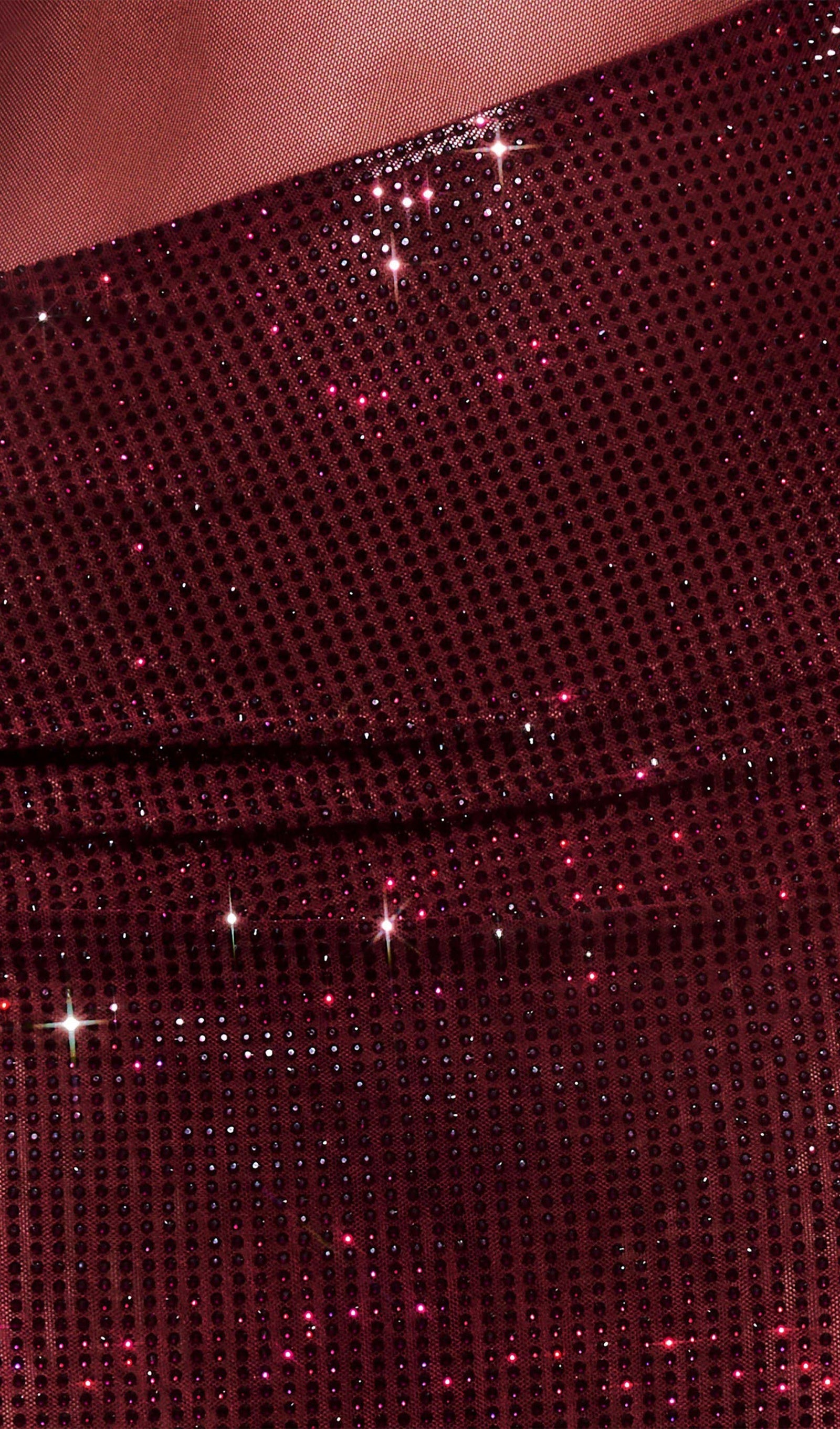 Diamante Kapalı Omuz Maksi Elbise - Kırmızı