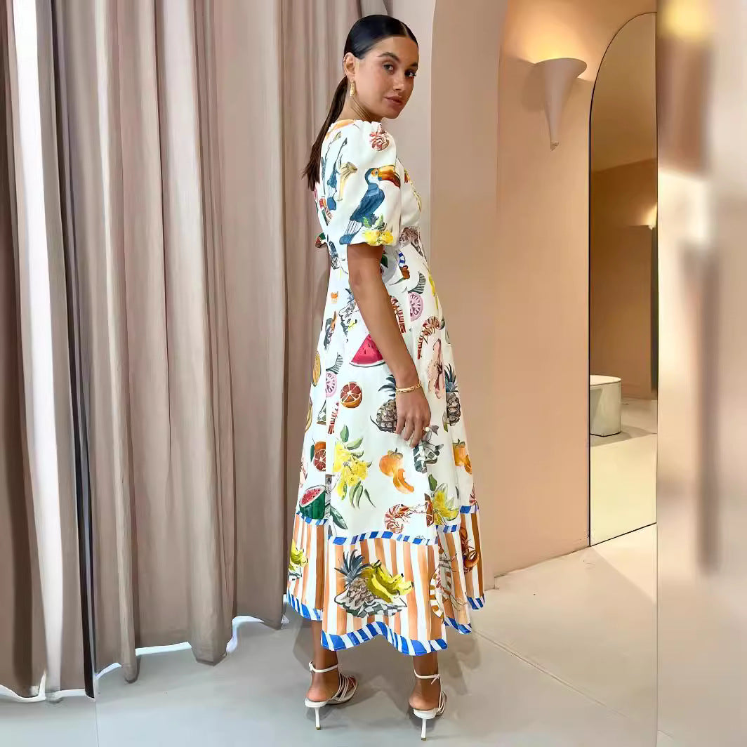 Moda Grafiti Baskılı Slim Fit Çok Yönlü Maksi Elbise