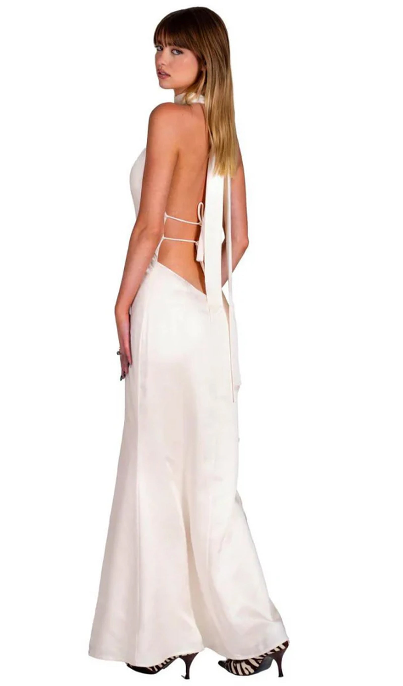 Derin V Yaka Saten Maksi Elbise