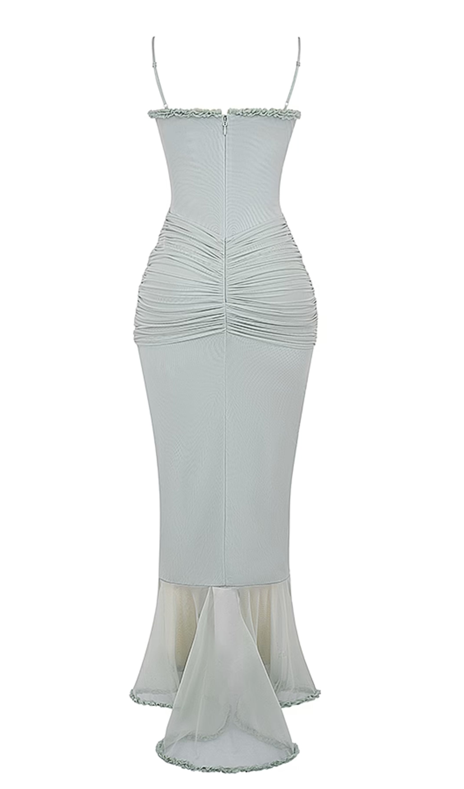 Fırfırlı Önden Elbiseli Maksi Elbise-Yeşil