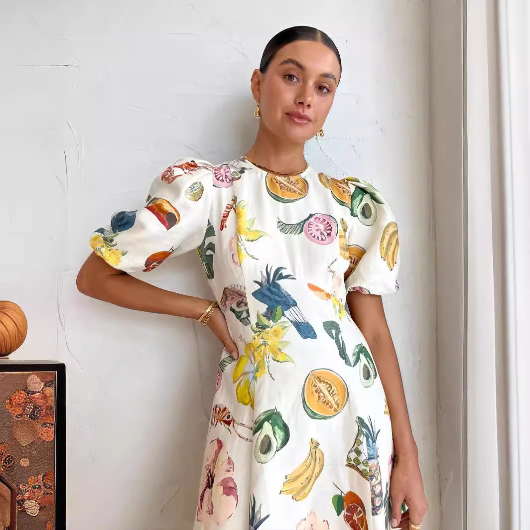 Moda Grafiti Baskılı Slim Fit Çok Yönlü Maksi Elbise