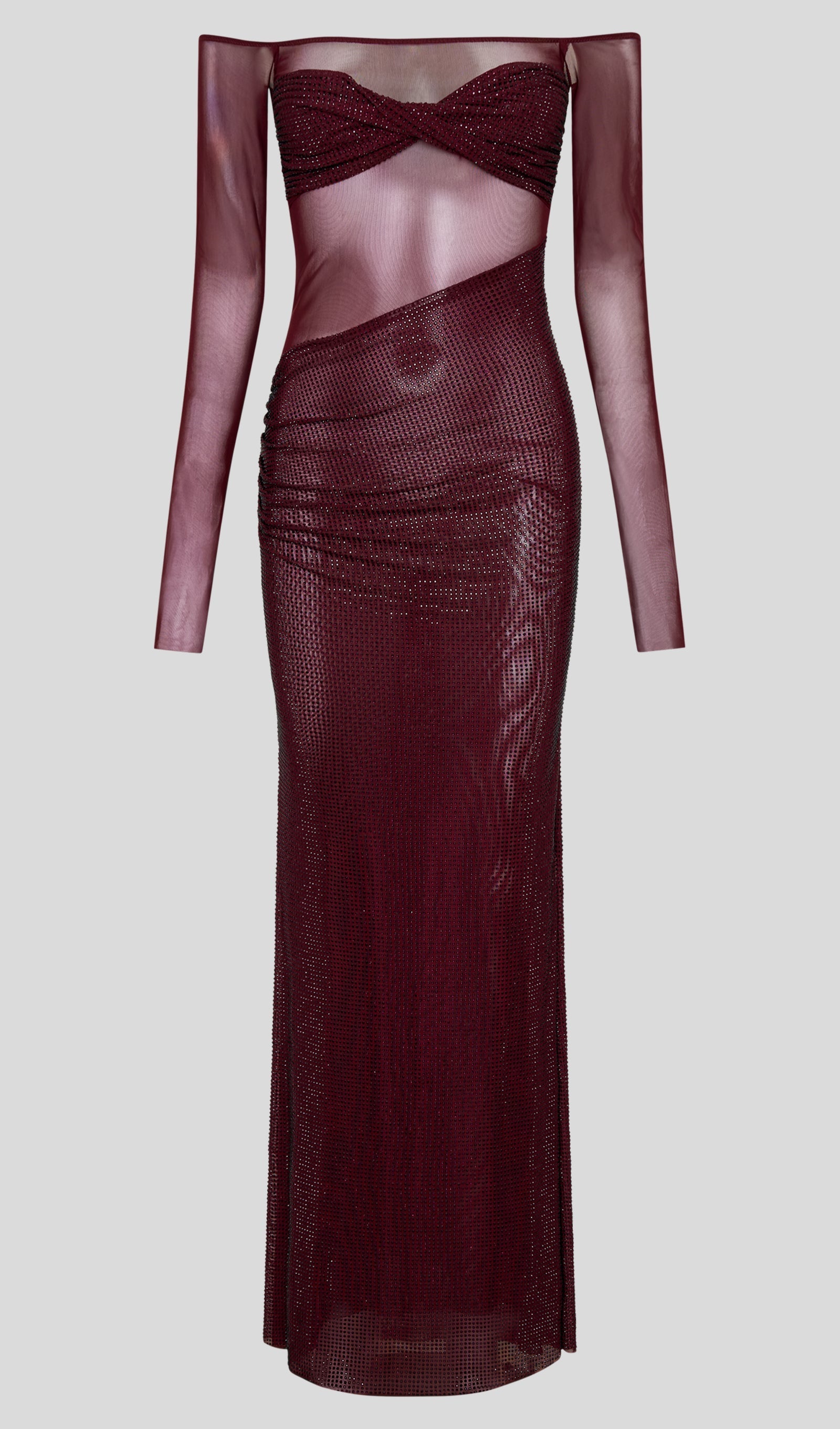 Diamante Kapalı Omuz Maksi Elbise - Kırmızı