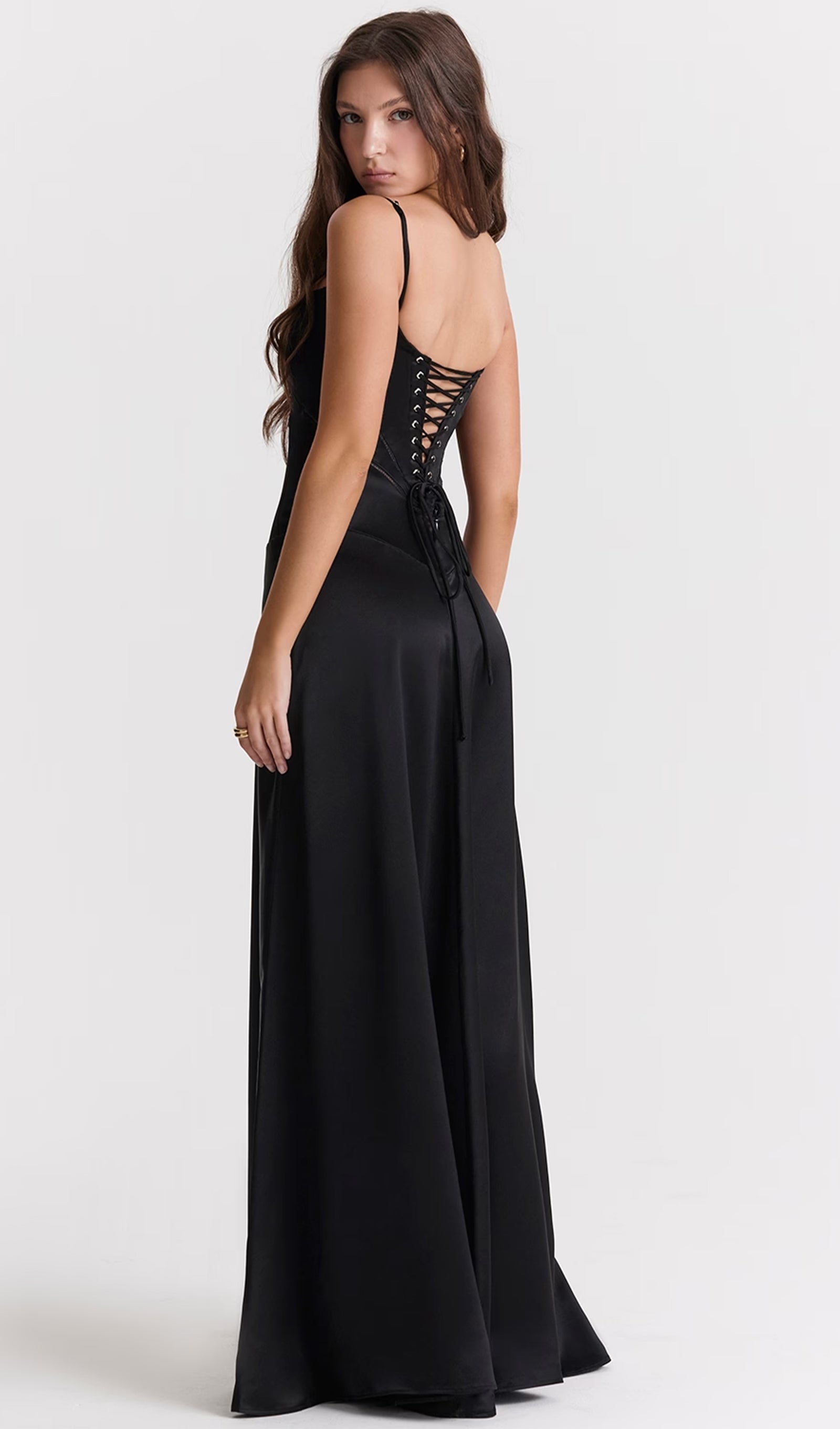 Saten Dantelli Maksi Elbise