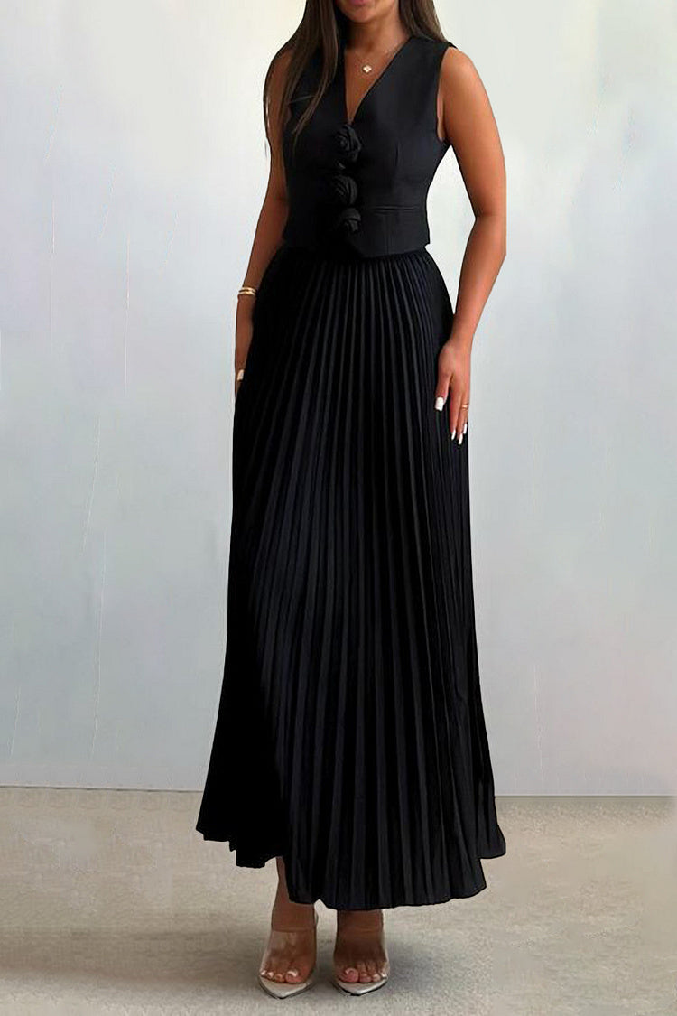 Madeline Rozet Pileli Maxi Etek Takım