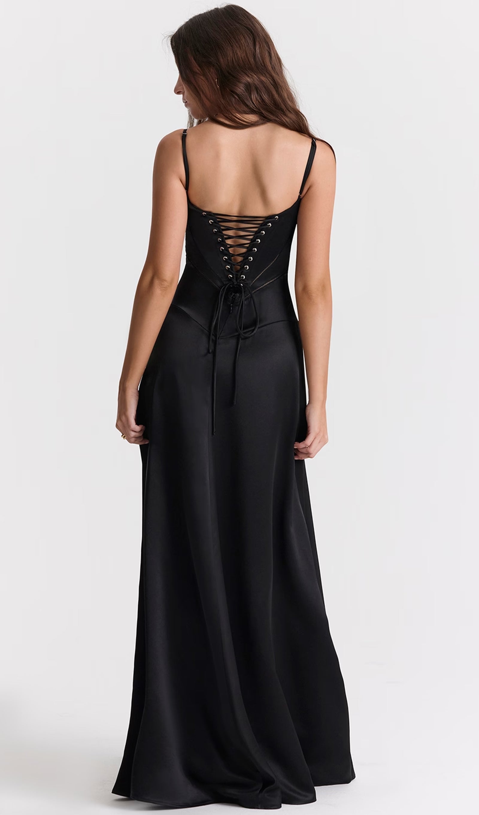 Saten Dantelli Maksi Elbise