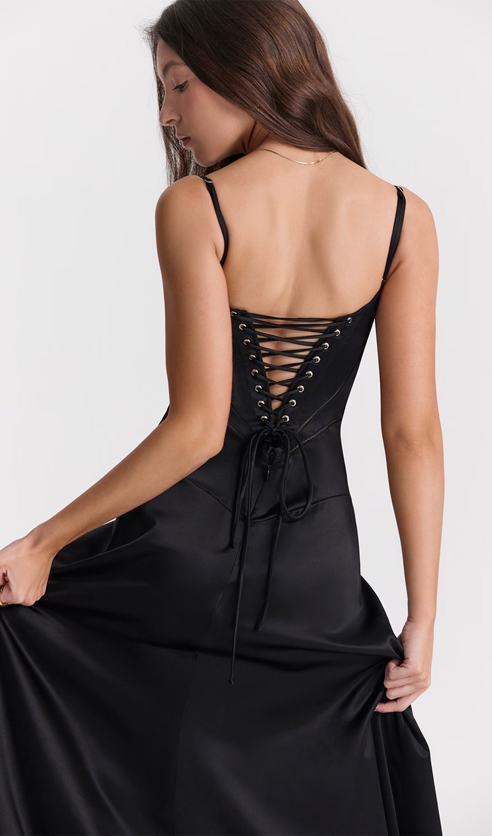 Saten Dantelli Maksi Elbise