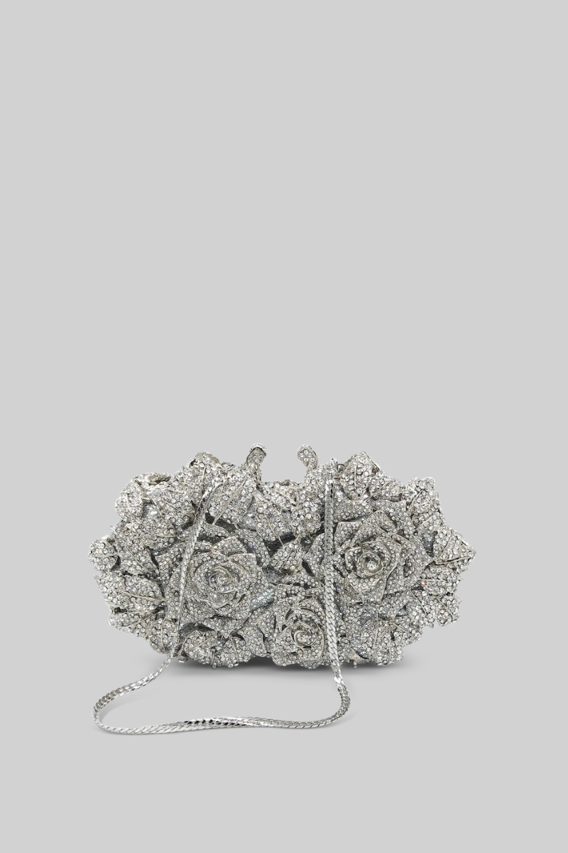 Kristal süslemeli clutch çanta - Gümüş