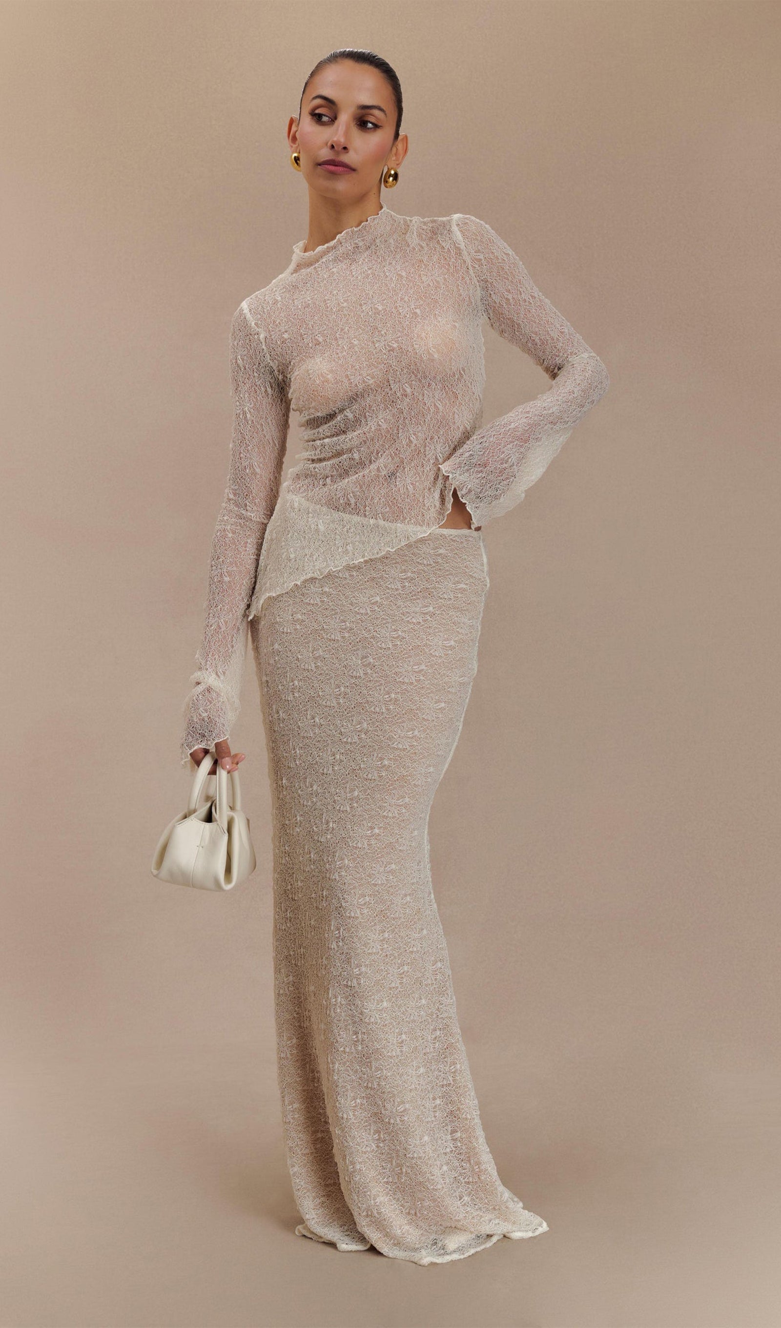 Şeffaf Dantel Maksi Etek